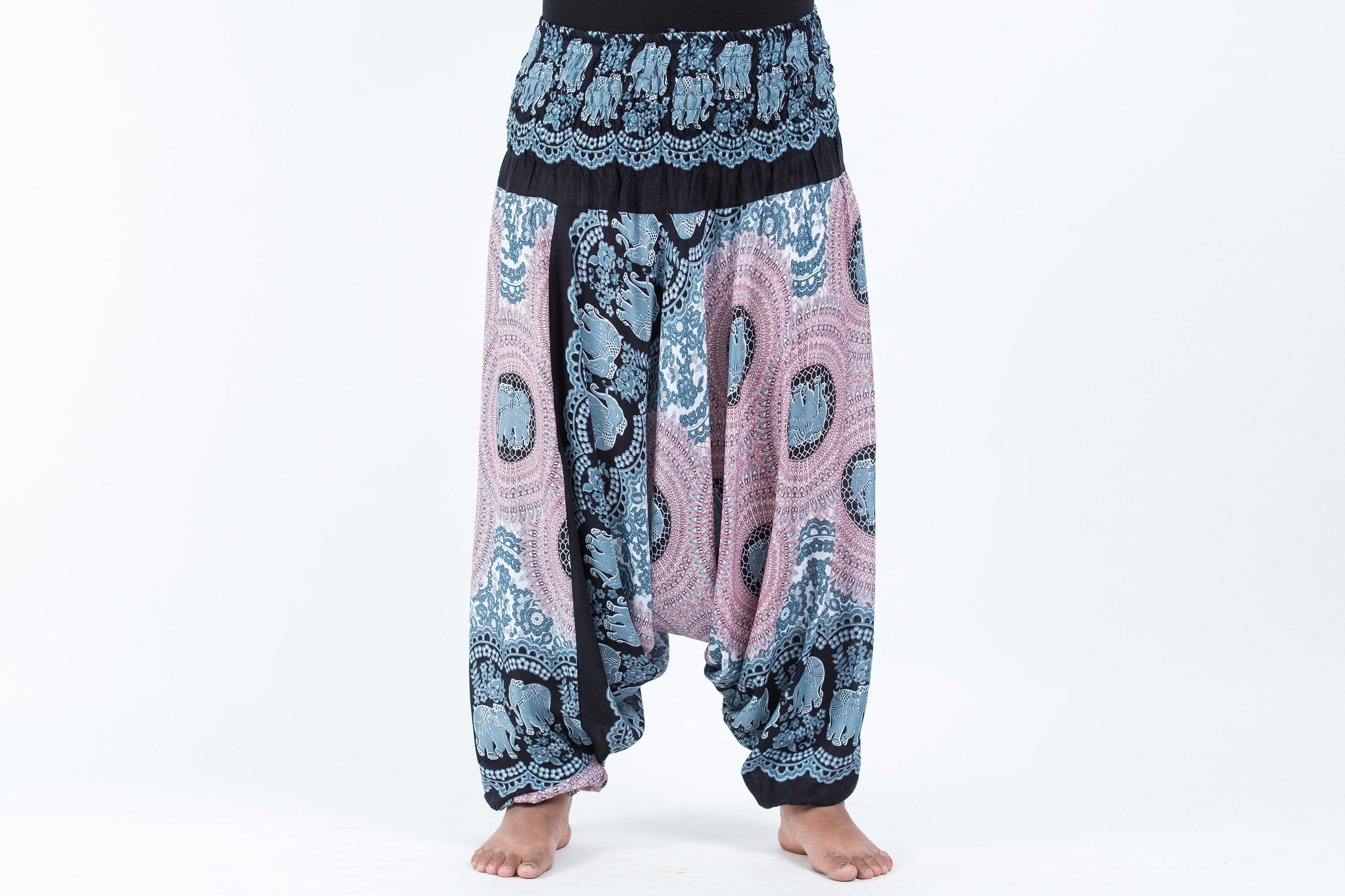 Plus Size Mandala Elephant 2-in-1 Jumpsuit Elephant Pants in Silver Gray
