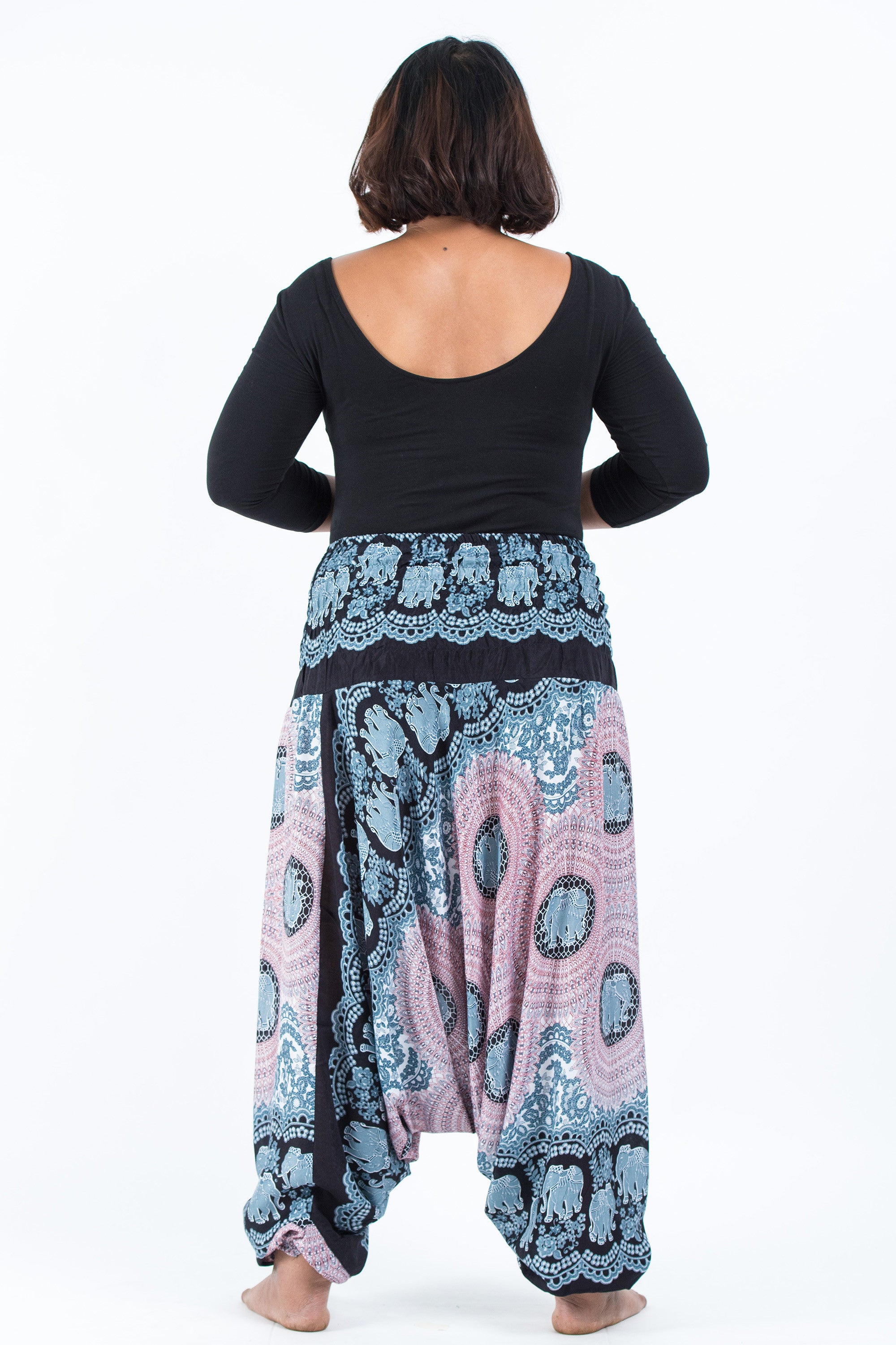 Plus Size Mandala Elephant 2-in-1 Jumpsuit Elephant Pants in Silver Gray