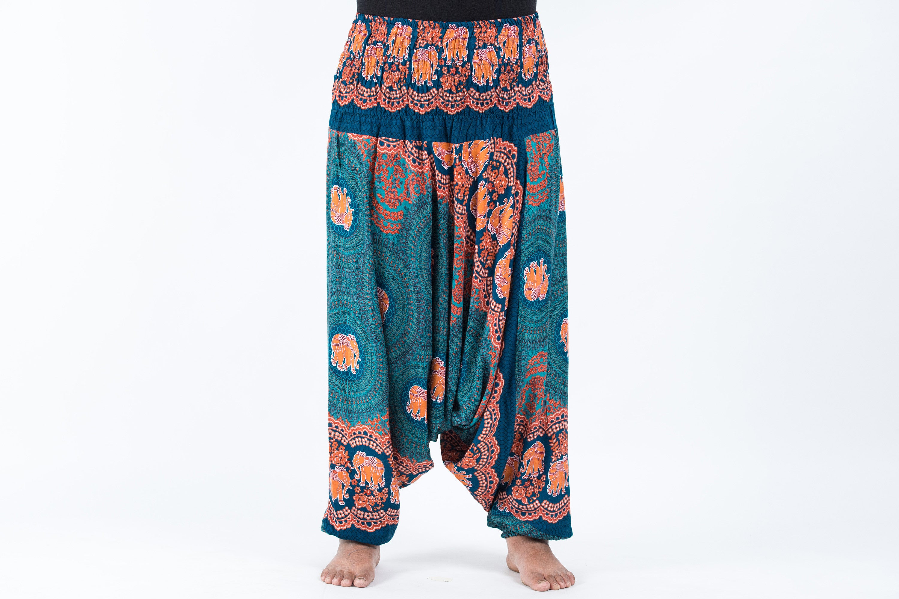 Plus Size Mandala Elephant 2-in-1 Jumpsuit Elephant Pants in Turquoise