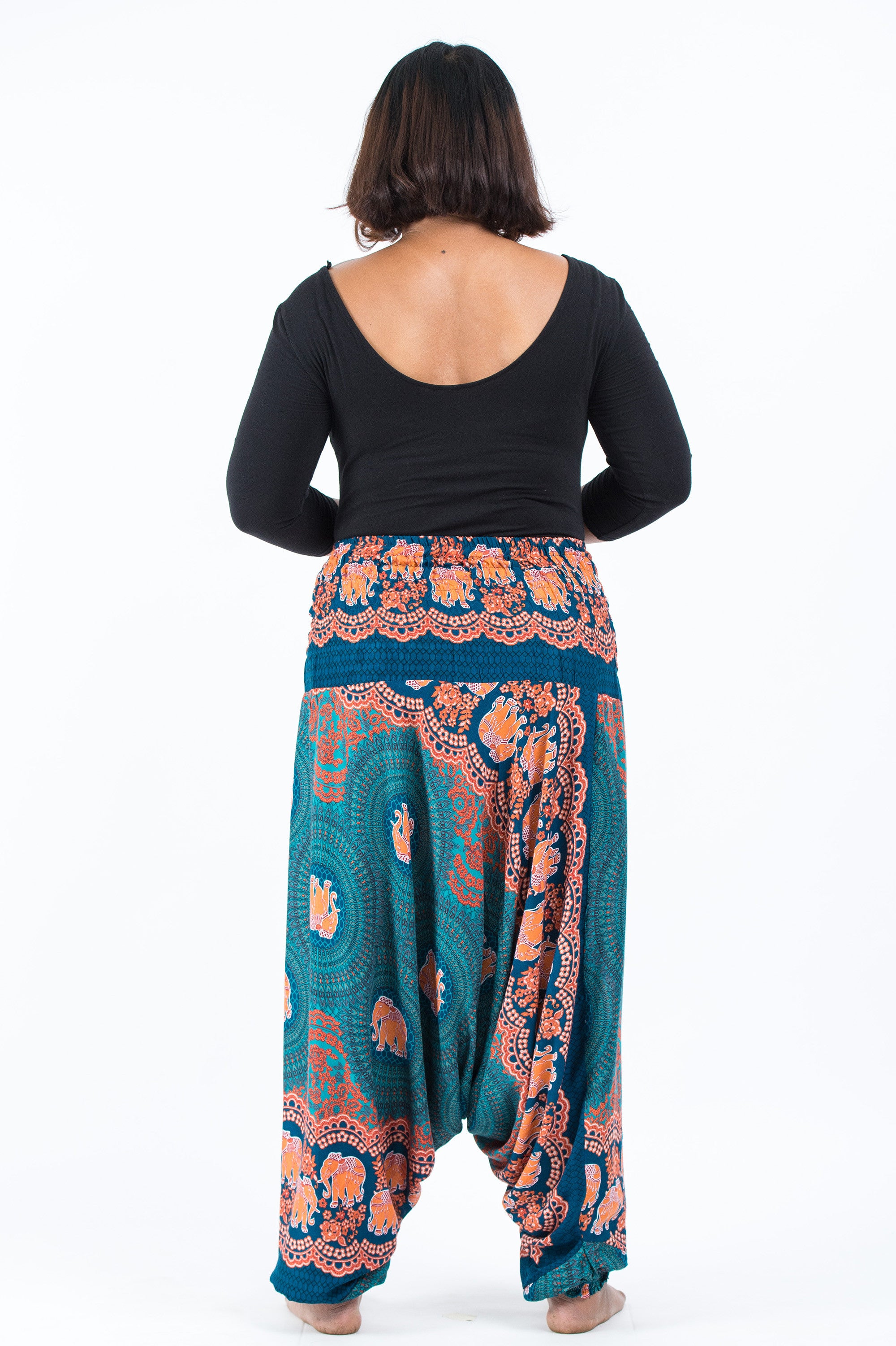 Plus Size Mandala Elephant 2-in-1 Jumpsuit Elephant Pants in Turquoise