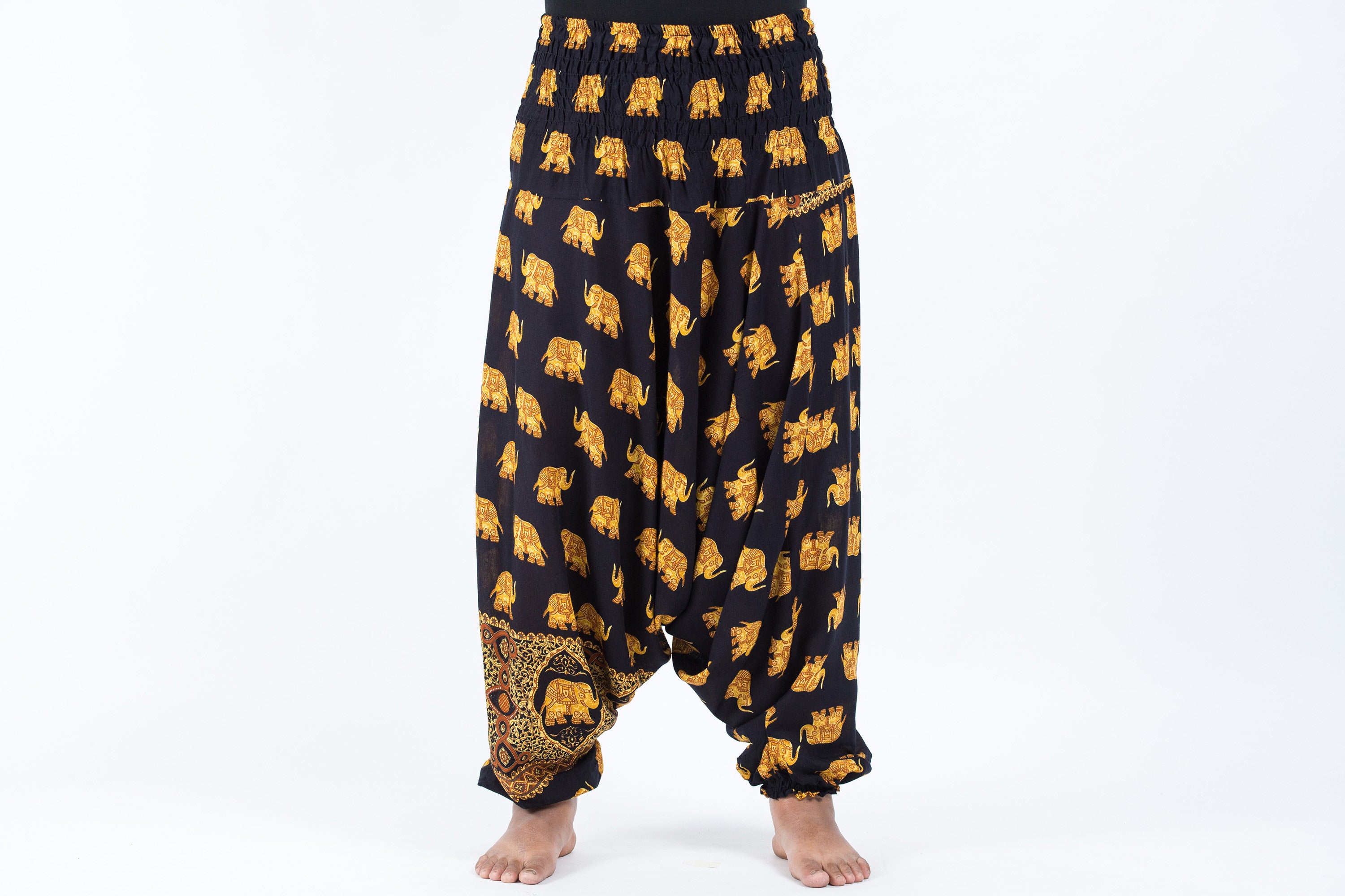 Plus Size Golden Elephant 2-in-1 Jumpsuit Elephant Pants in Black