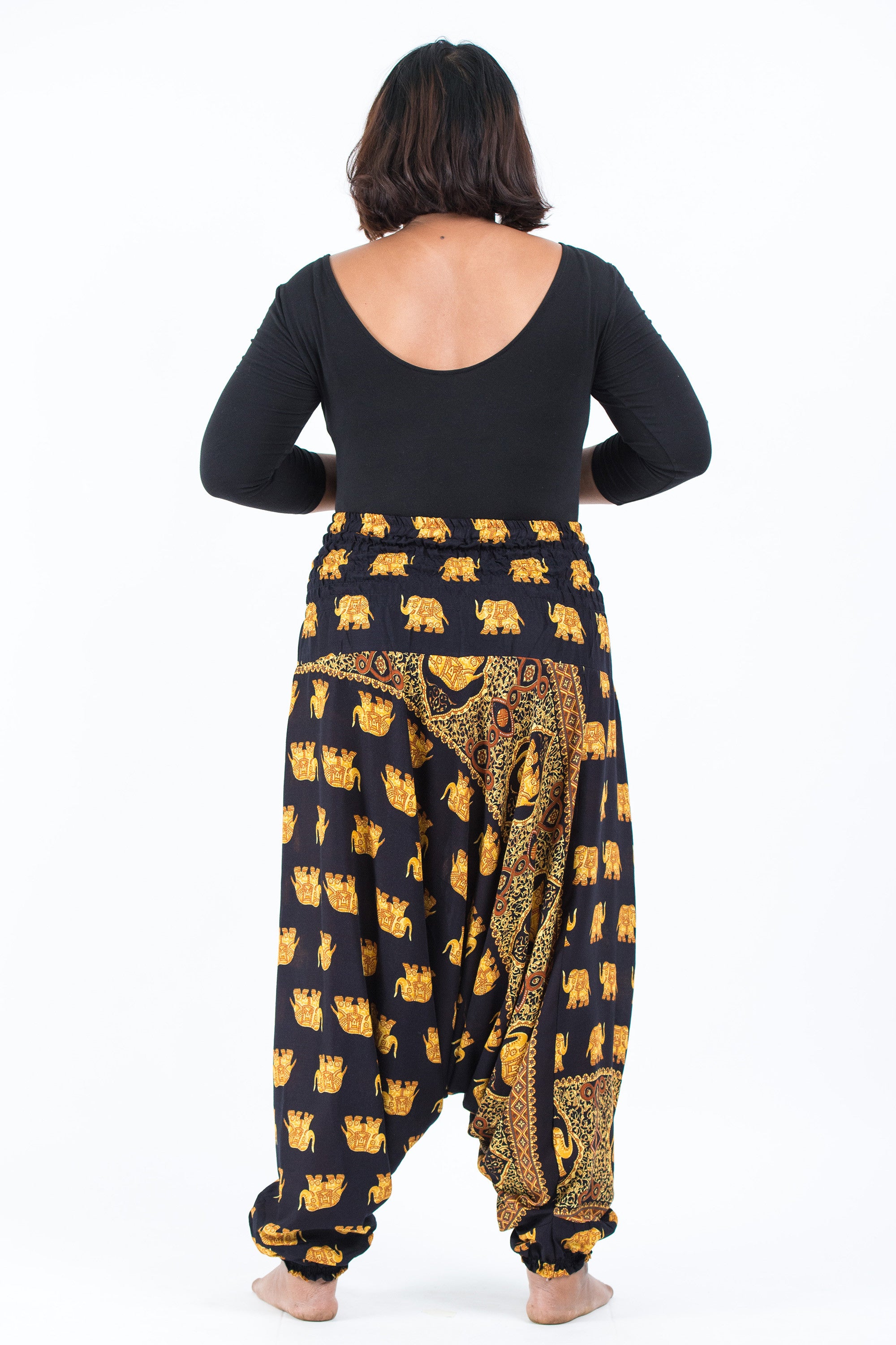 Plus Size Golden Elephant 2-in-1 Jumpsuit Elephant Pants in Black