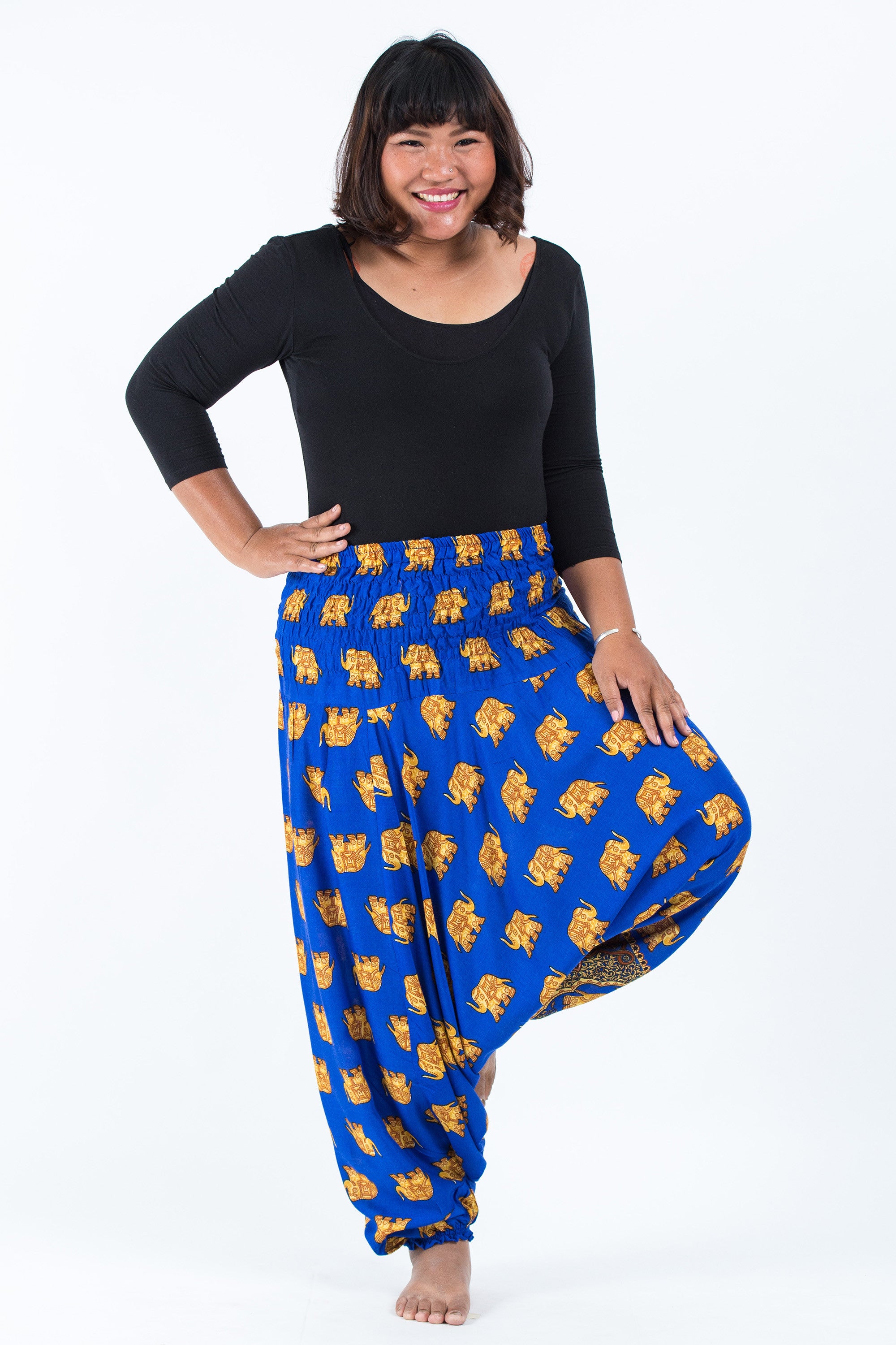 Plus Size Golden Elephant 2-in-1 Jumpsuit Elephant Pants in Blue
