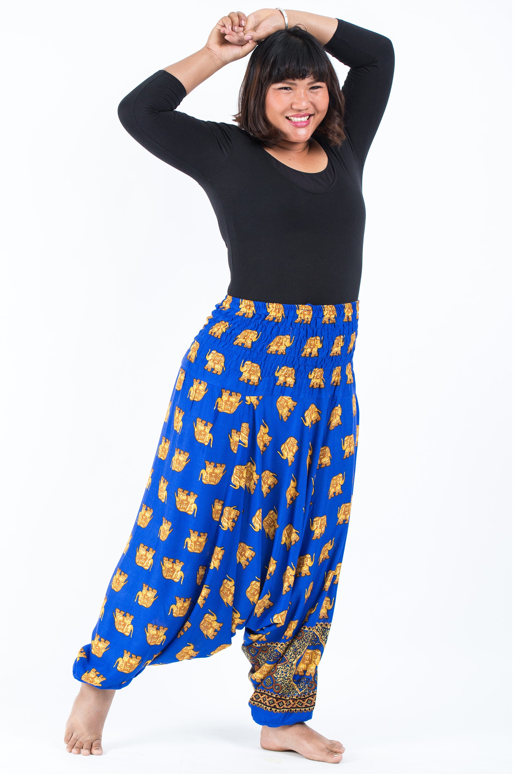 Plus Size Golden Elephant 2-in-1 Jumpsuit Elephant Pants in Blue