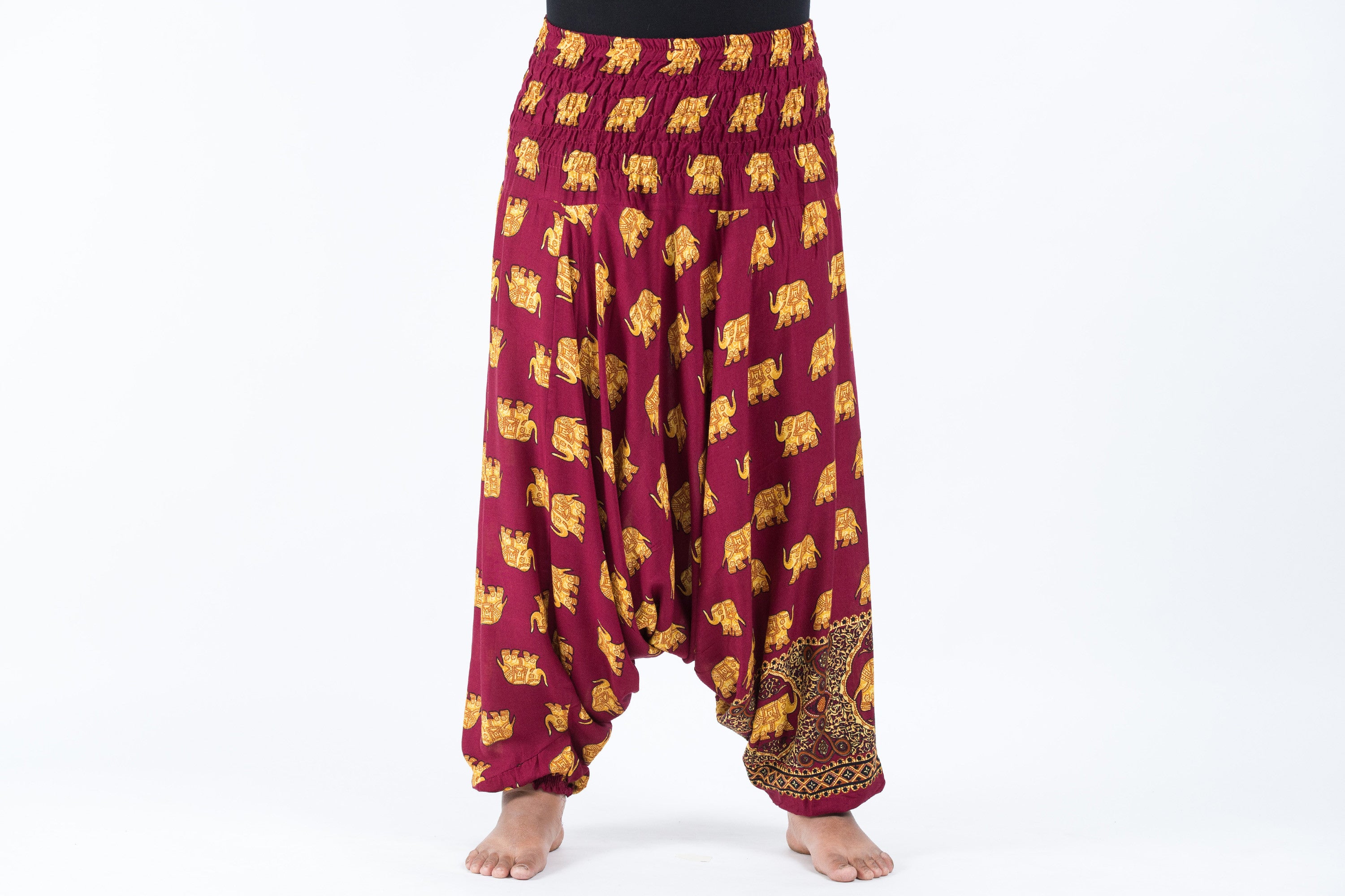 Plus Size Golden Elephant 2-in-1 Jumpsuit Elephant Pants in Maroon
