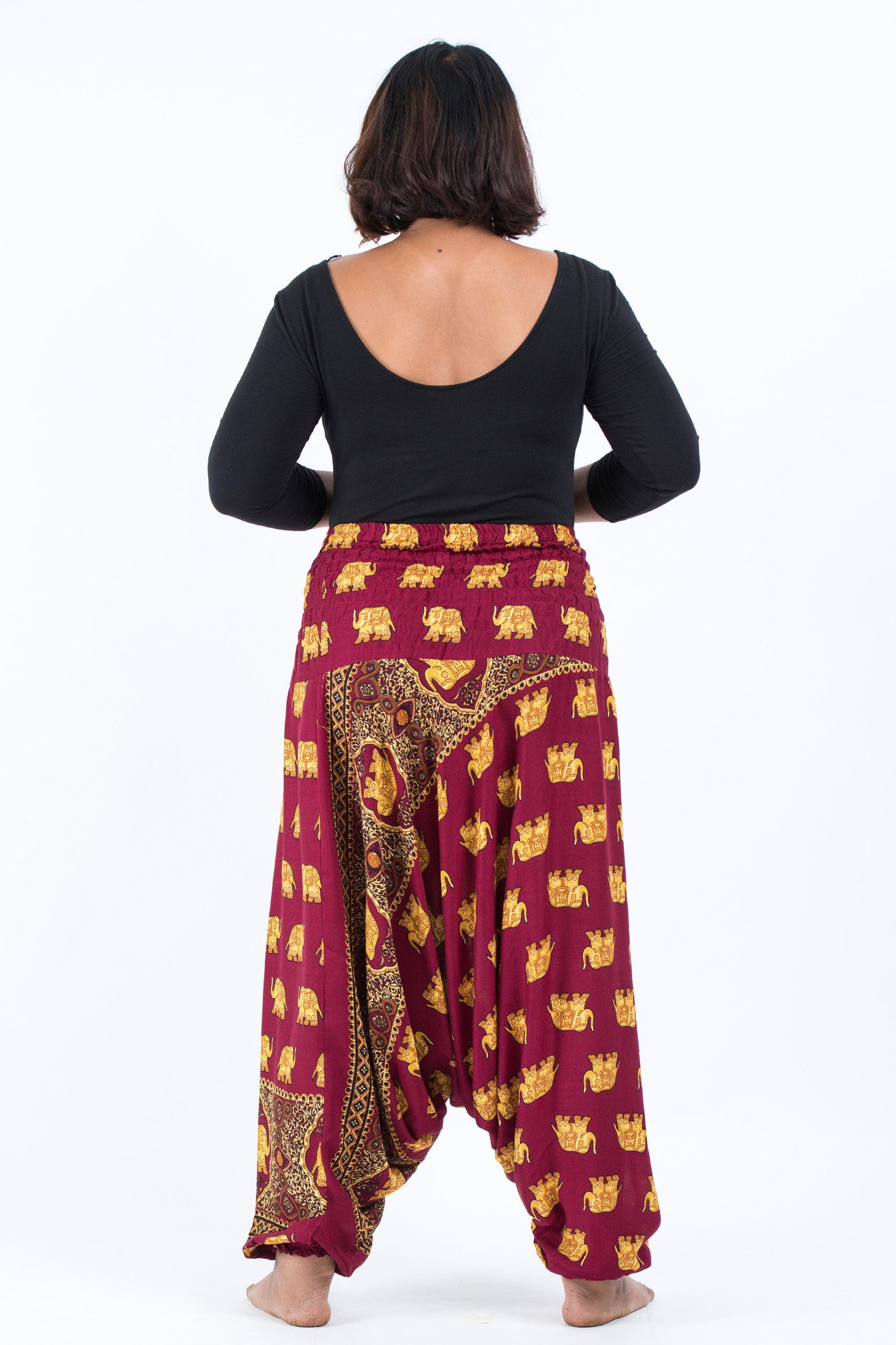 Plus Size Golden Elephant 2-in-1 Jumpsuit Elephant Pants in Maroon
