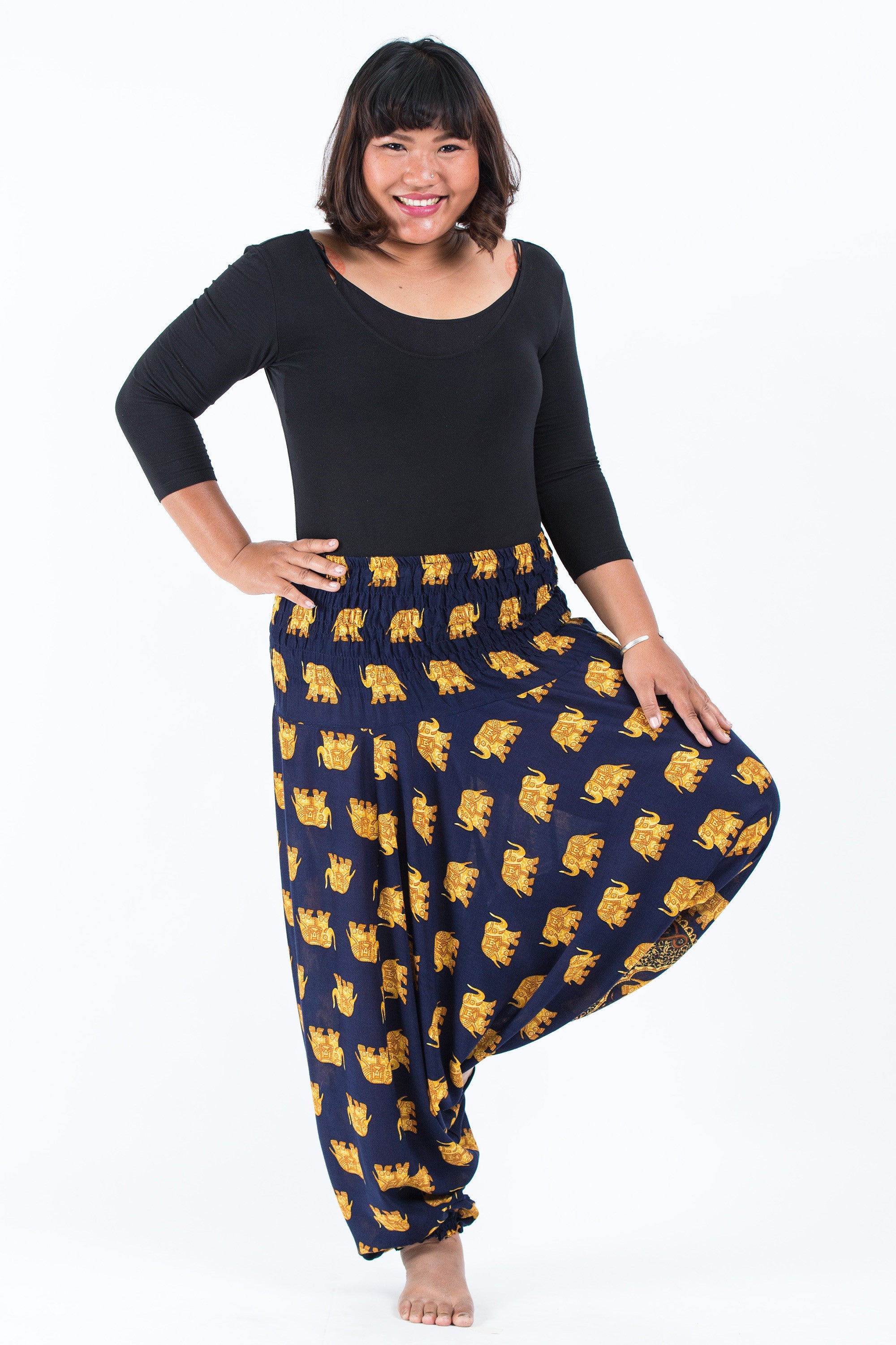 Plus Size Golden Elephant 2-in-1 Jumpsuit Elephant Pants in Navy