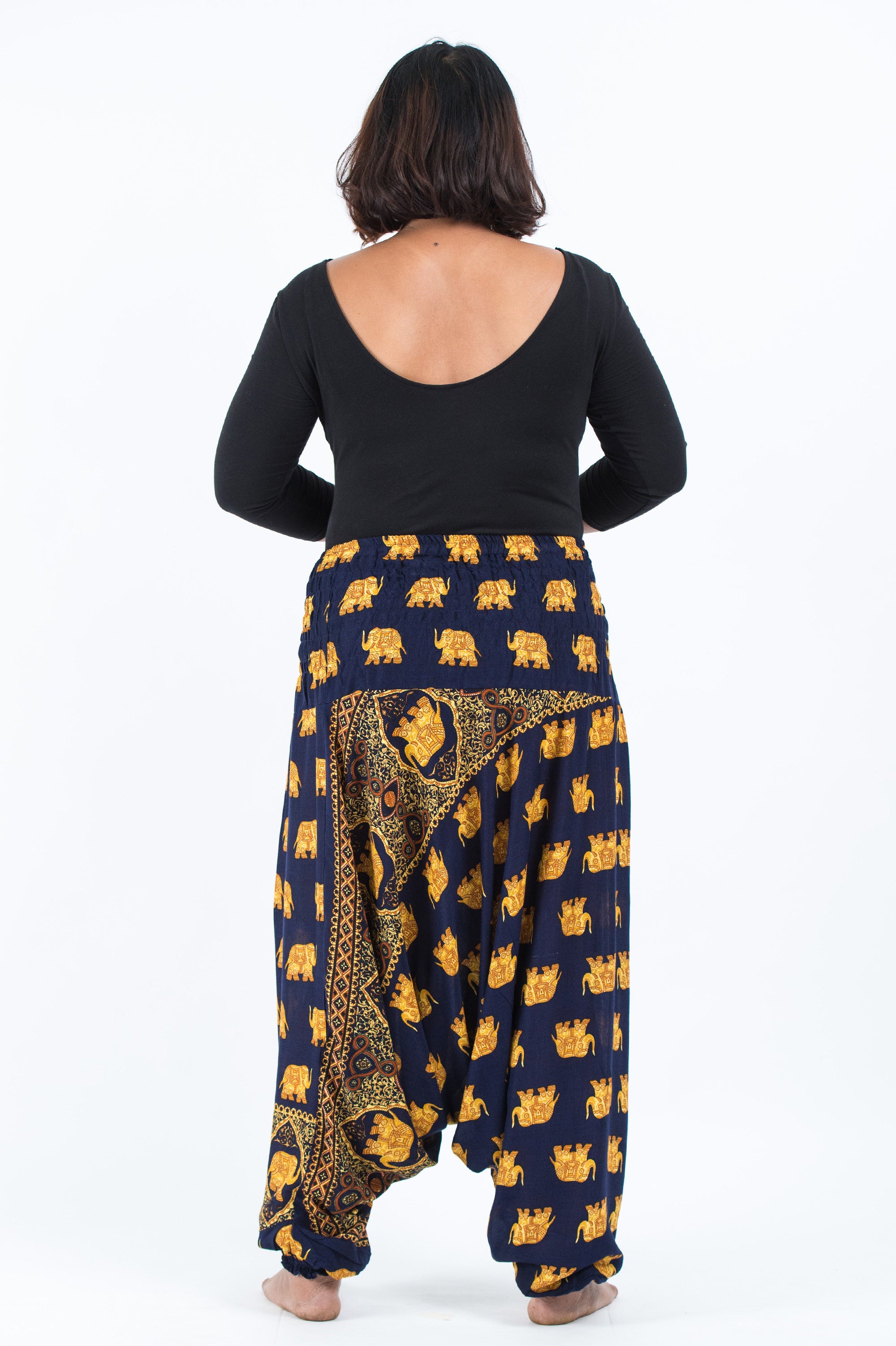 Plus Size Golden Elephant 2-in-1 Jumpsuit Elephant Pants in Navy