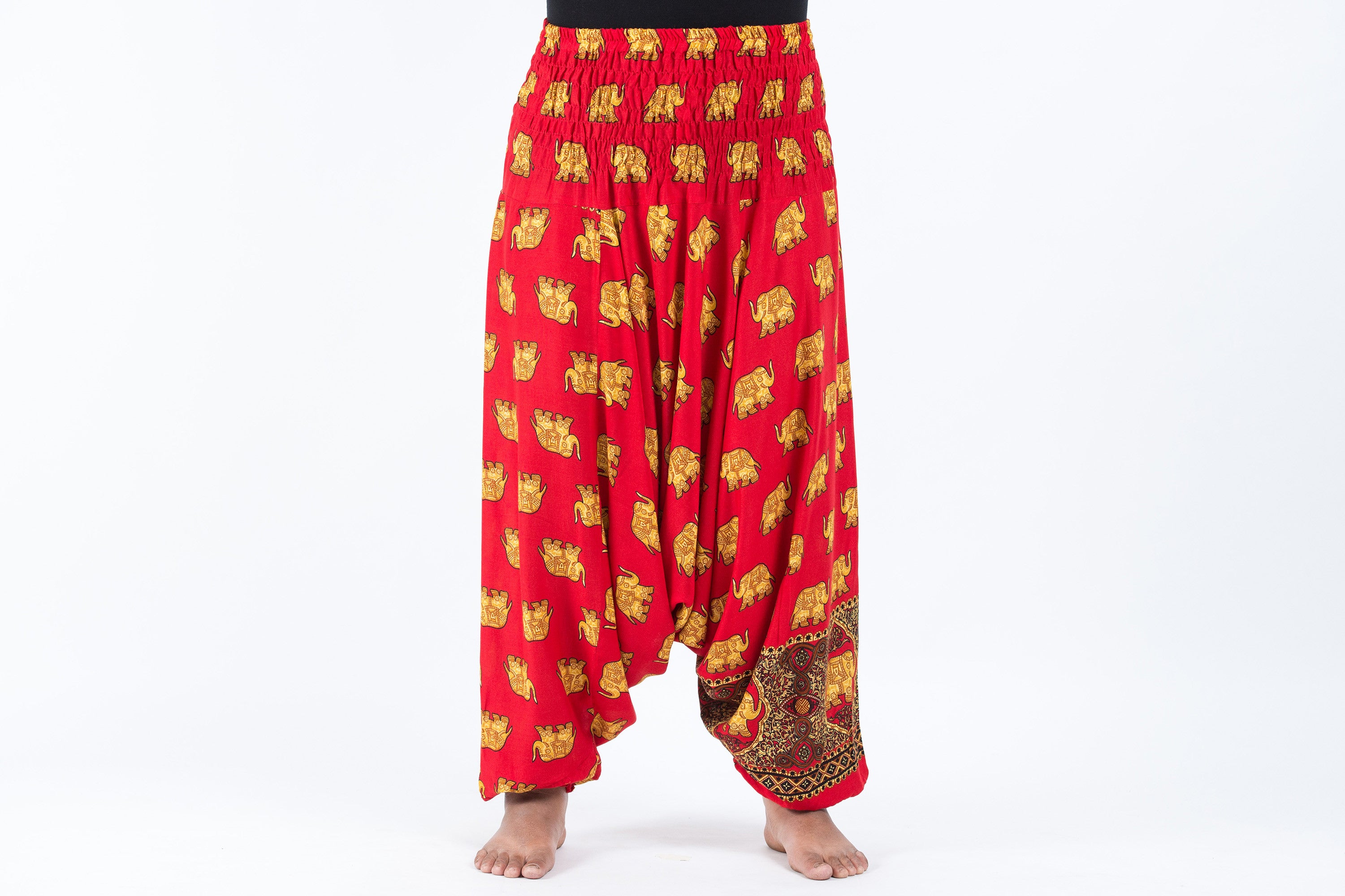 Plus Size Golden Elephant 2-in-1 Jumpsuit Elephant Pants in Red