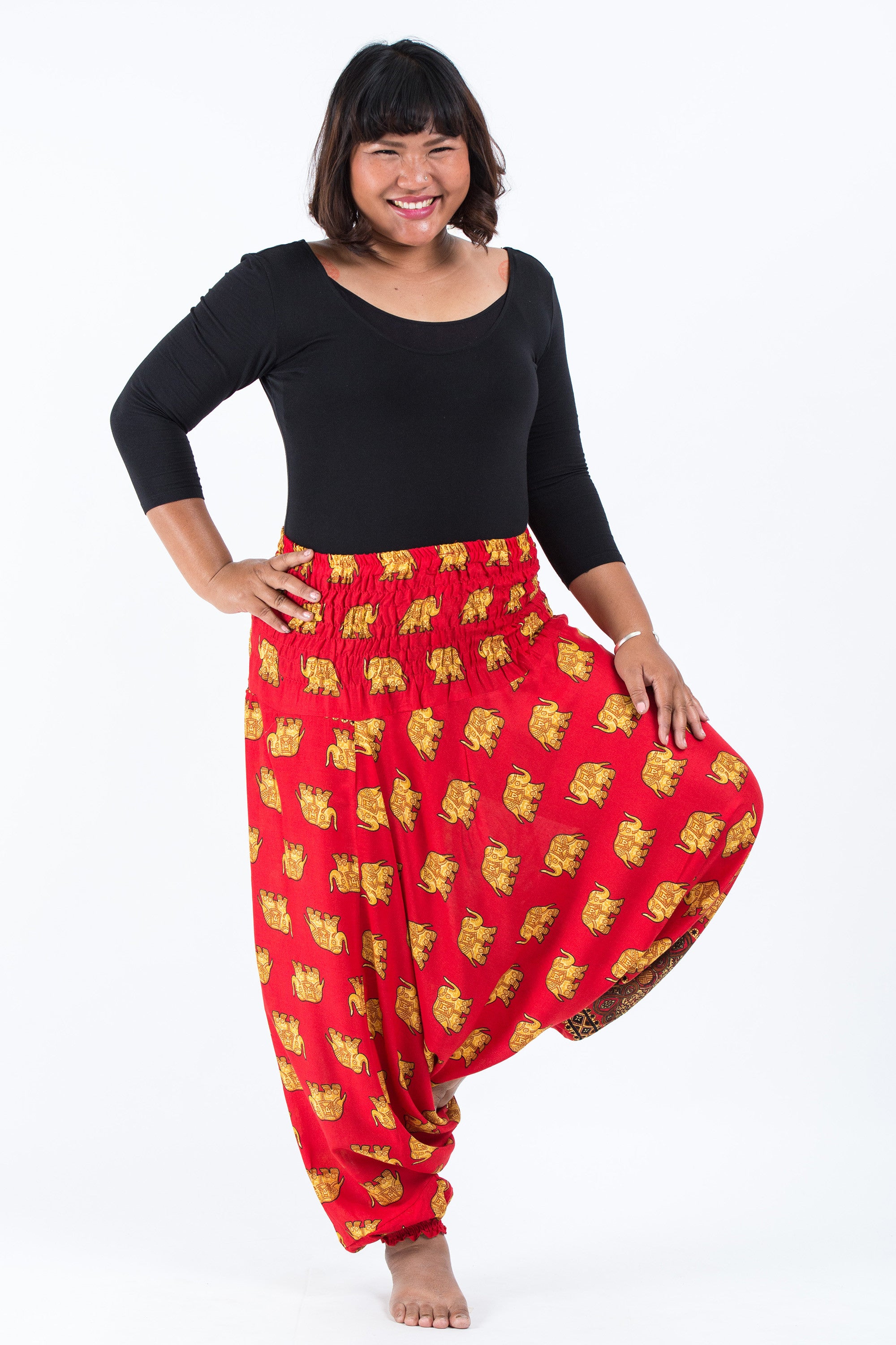 Plus Size Golden Elephant 2-in-1 Jumpsuit Elephant Pants in Red