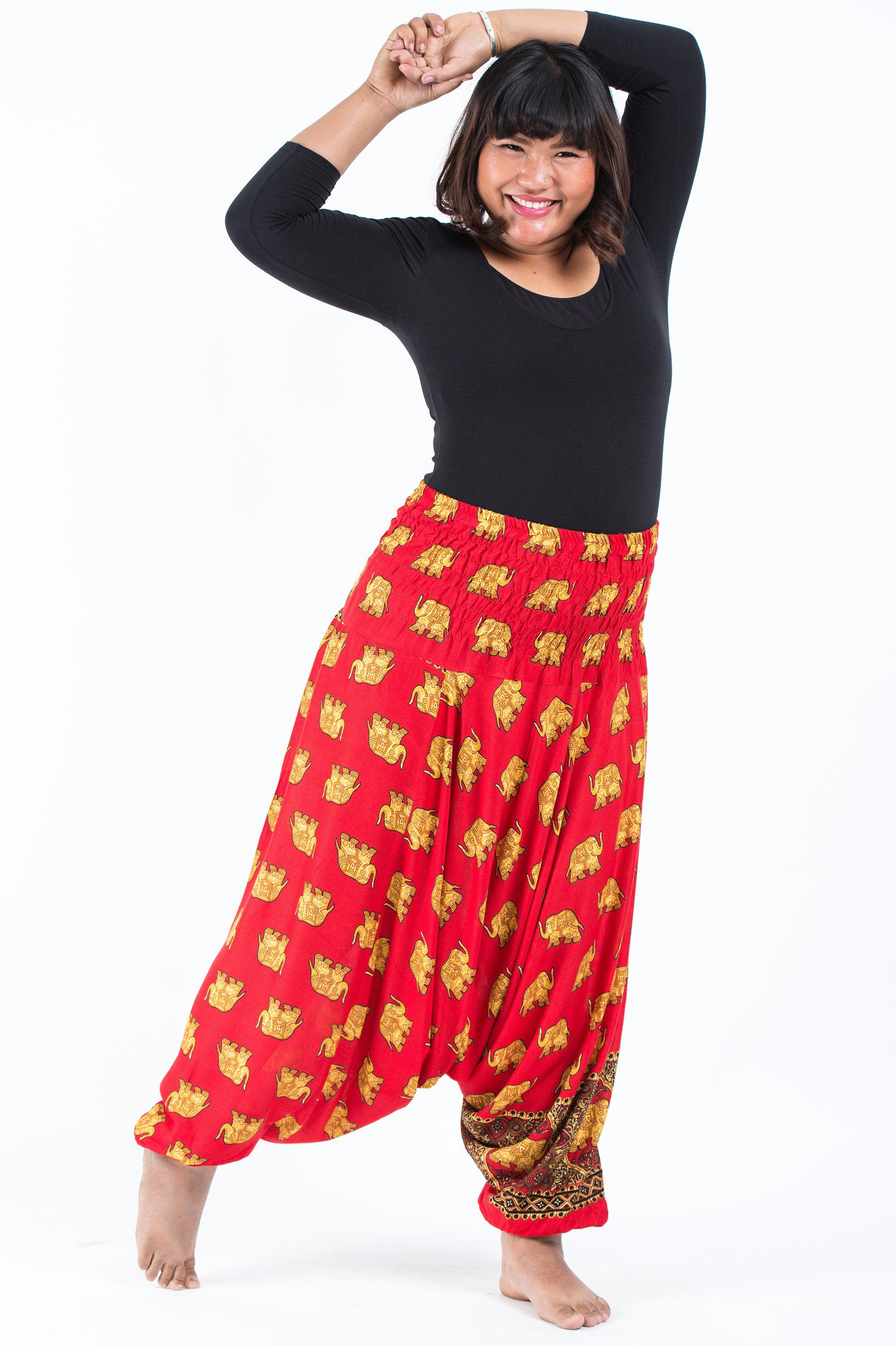 Plus Size Golden Elephant 2-in-1 Jumpsuit Elephant Pants in Red