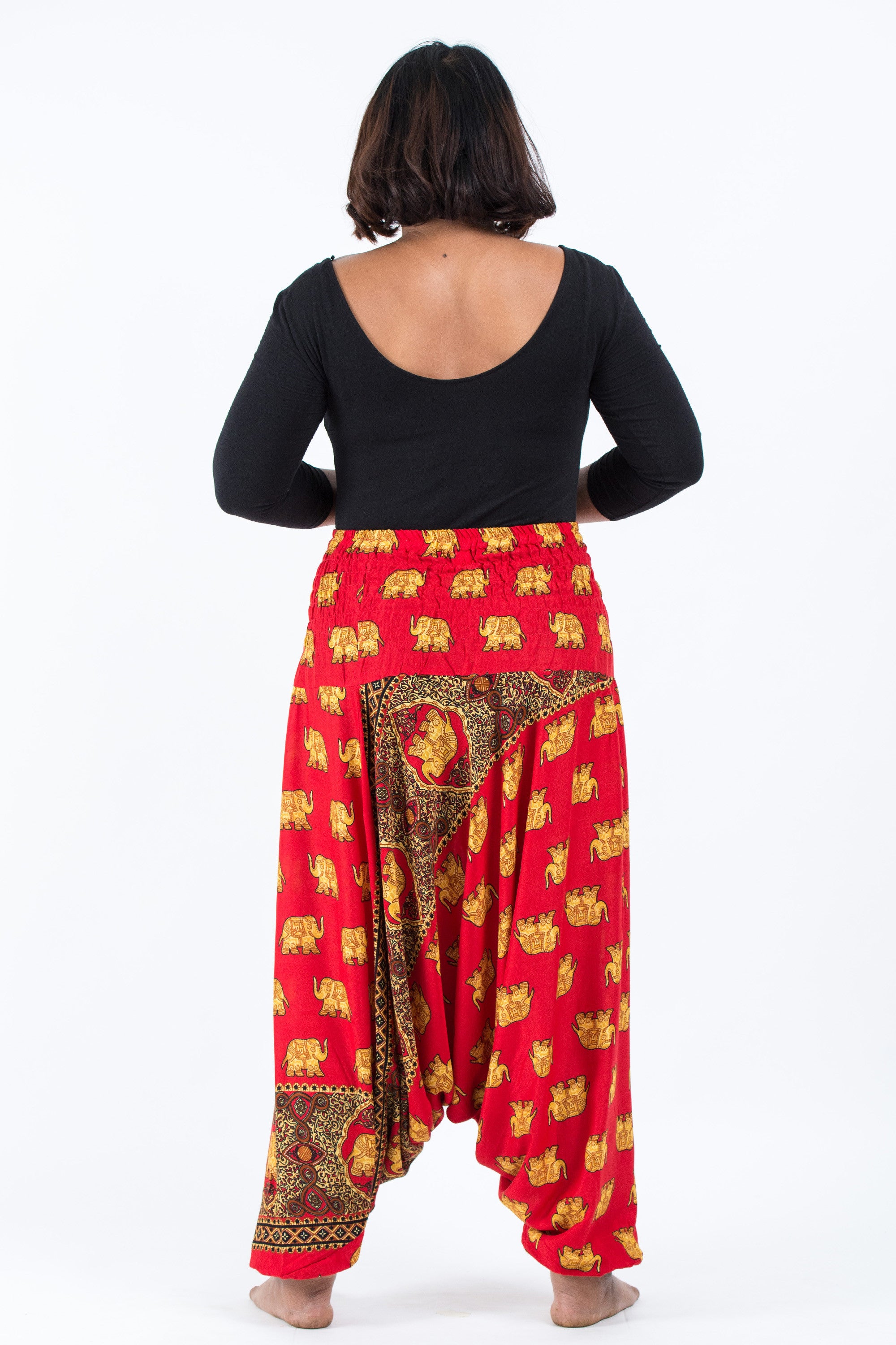 Plus Size Golden Elephant 2-in-1 Jumpsuit Elephant Pants in Red