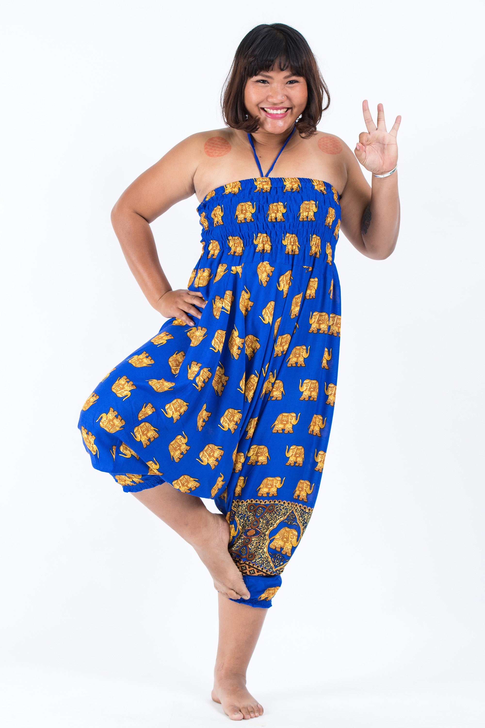 Plus Size Golden Elephant 2-in-1 Jumpsuit Elephant Pants in Blue