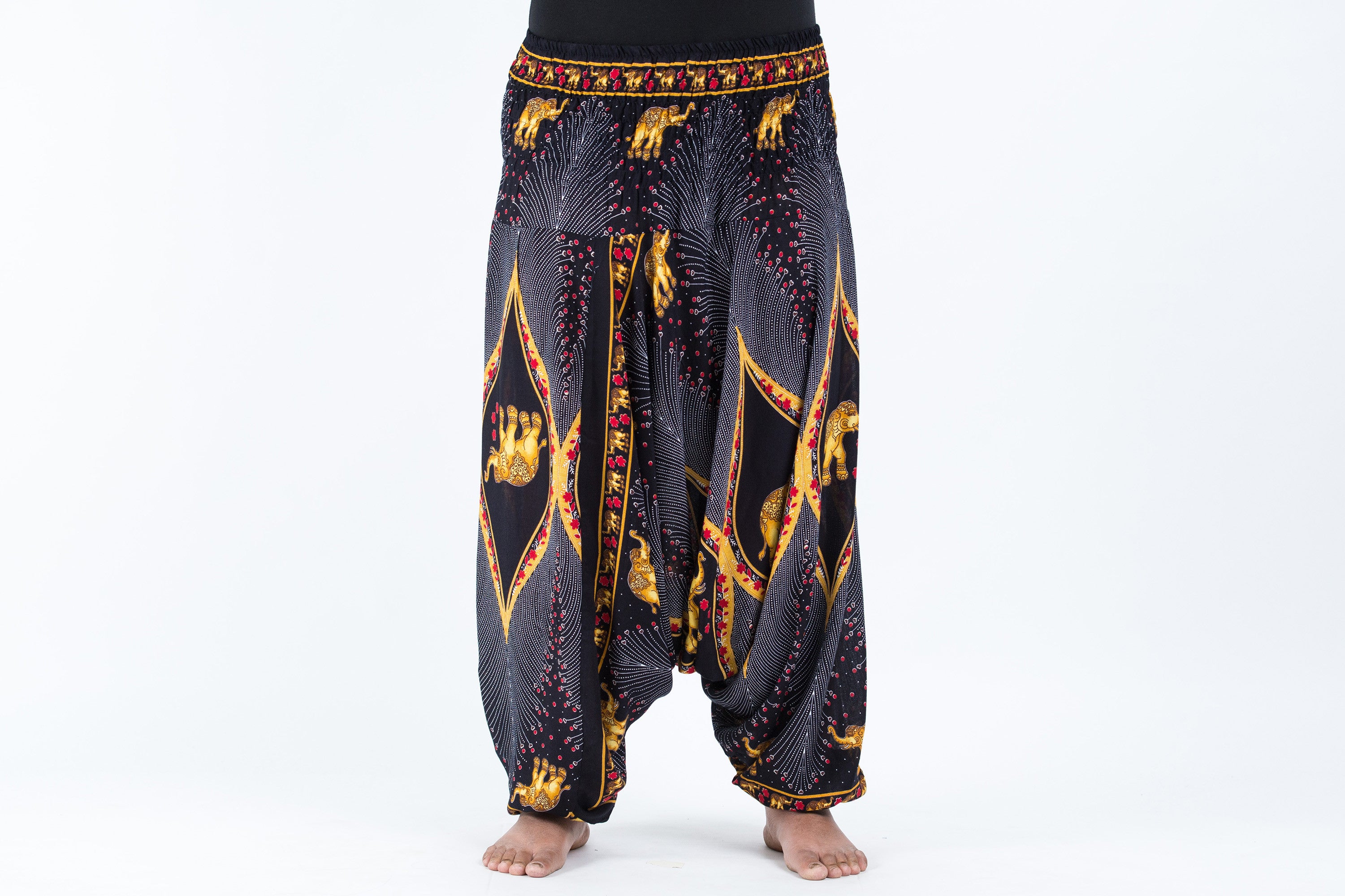 Plus Size Peacock Elephant 2-in-1 Jumpsuit Elephant Pants in Black