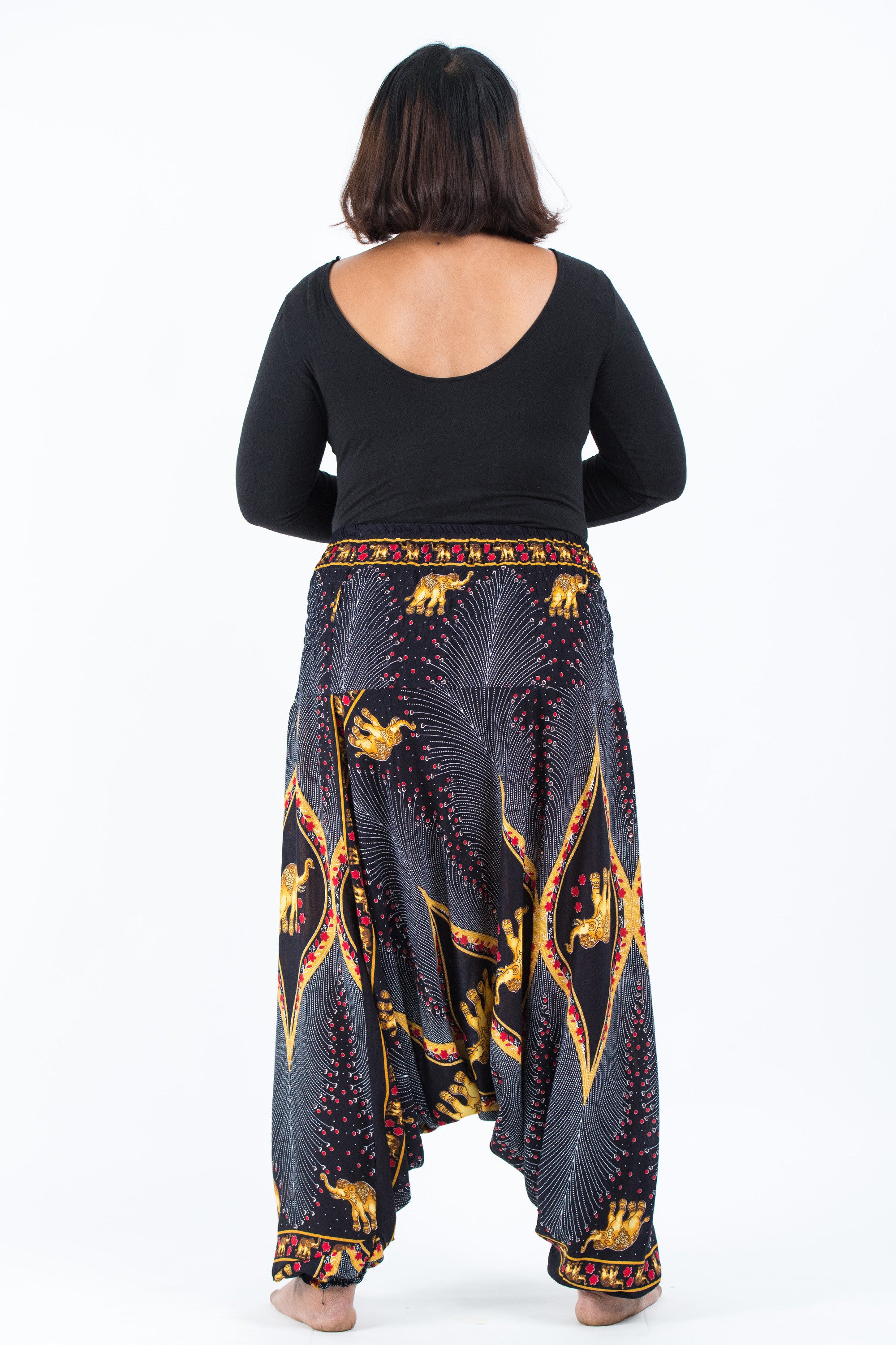 Plus Size Peacock Elephant 2-in-1 Jumpsuit Elephant Pants in Black