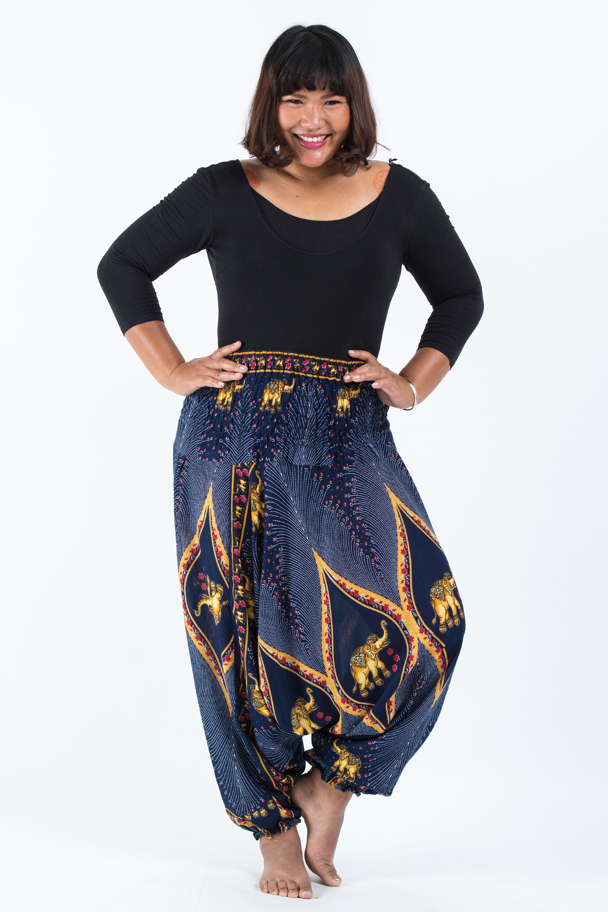 Plus Size Peacock Elephant 2-in-1 Jumpsuit Elephant Pants in Blue