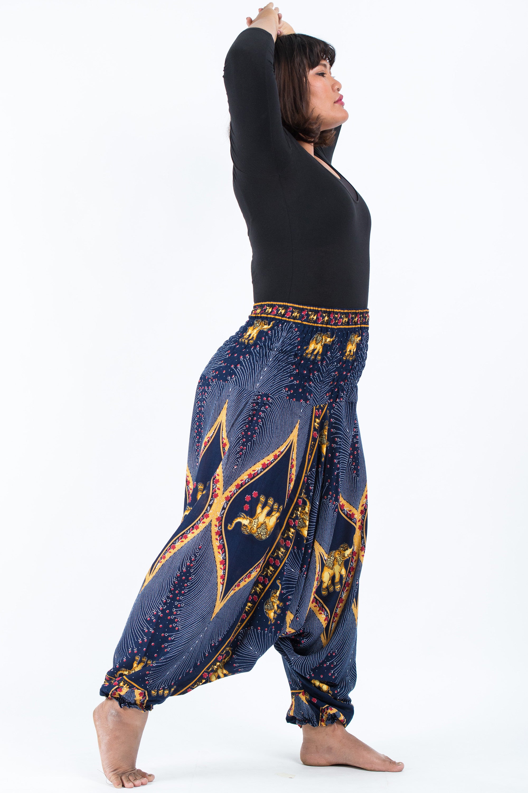 Plus Size Peacock Elephant 2-in-1 Jumpsuit Elephant Pants in Blue