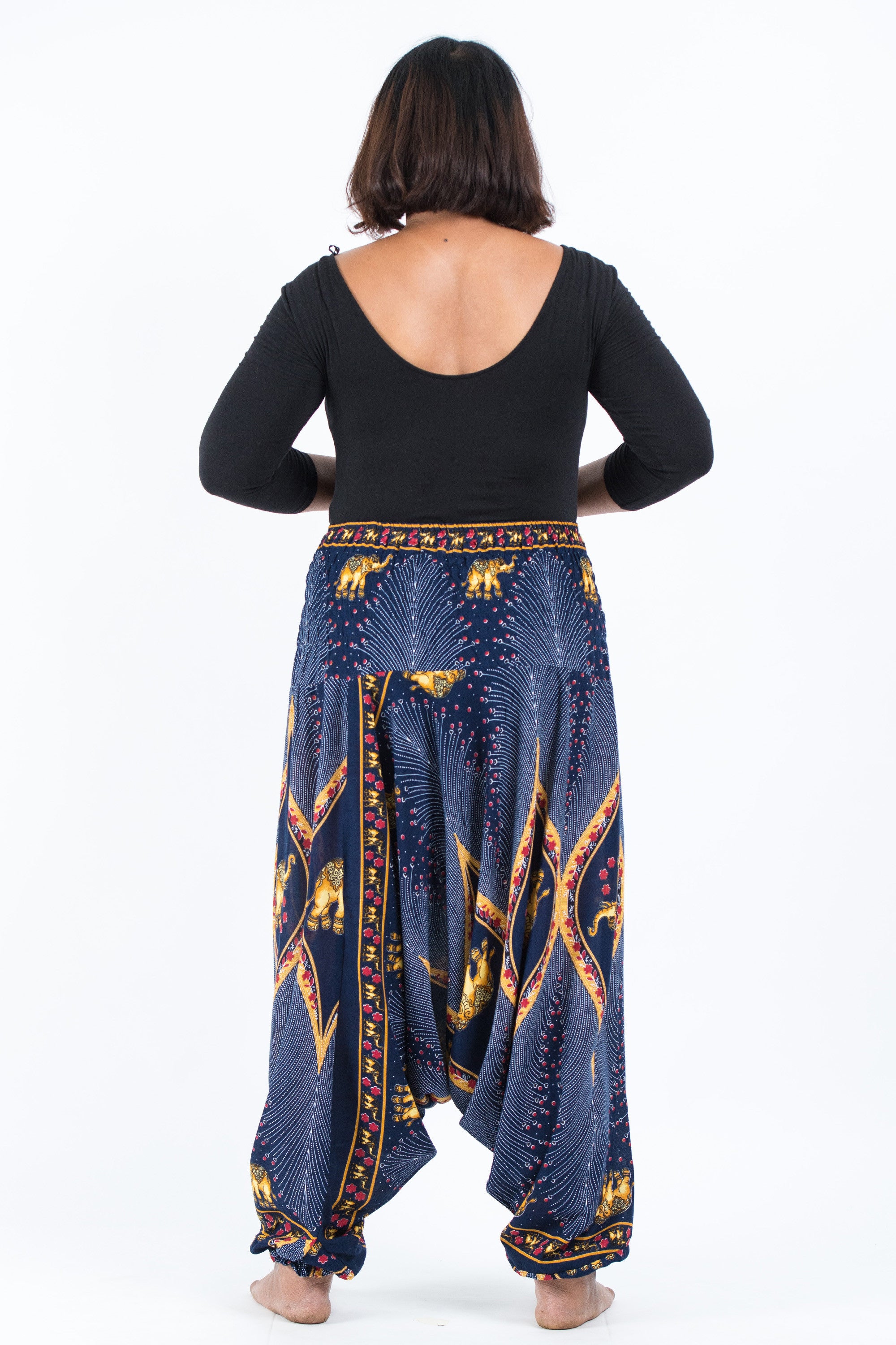 Plus Size Peacock Elephant 2-in-1 Jumpsuit Elephant Pants in Blue