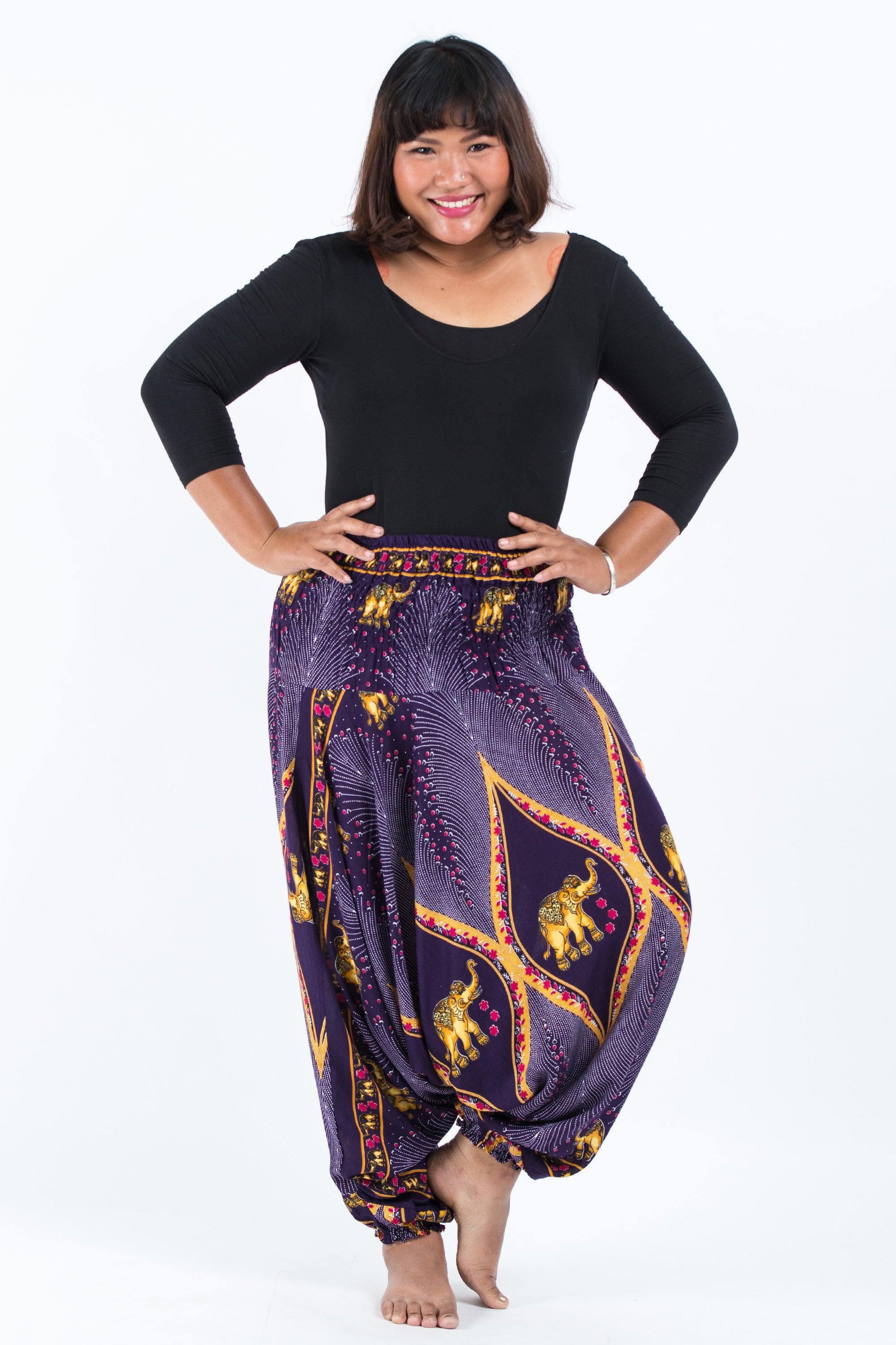 Plus Size Peacock Elephant 2-in-1 Jumpsuit Elephant Pants in Purple