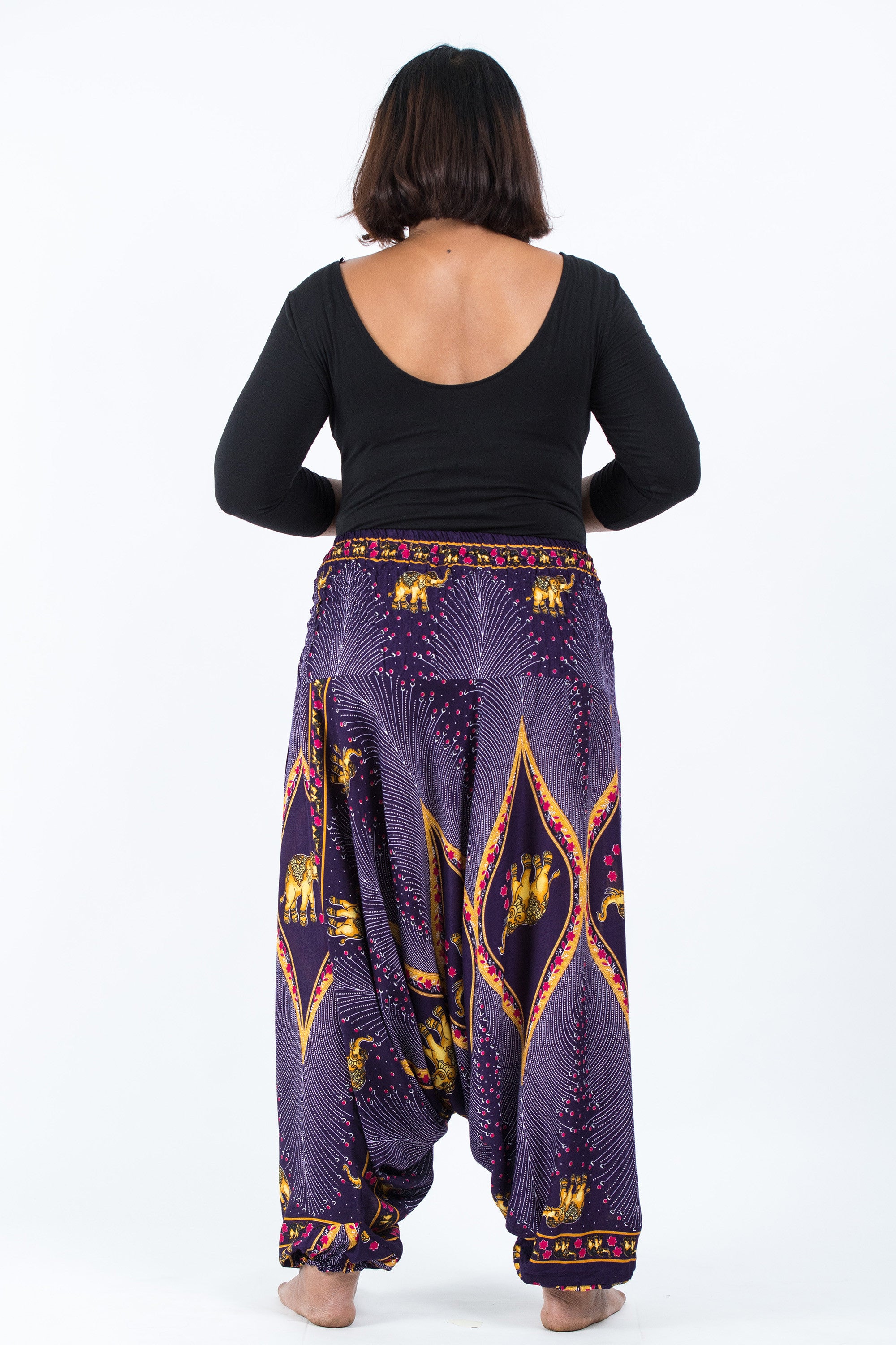 Plus Size Peacock Elephant 2-in-1 Jumpsuit Elephant Pants in Purple