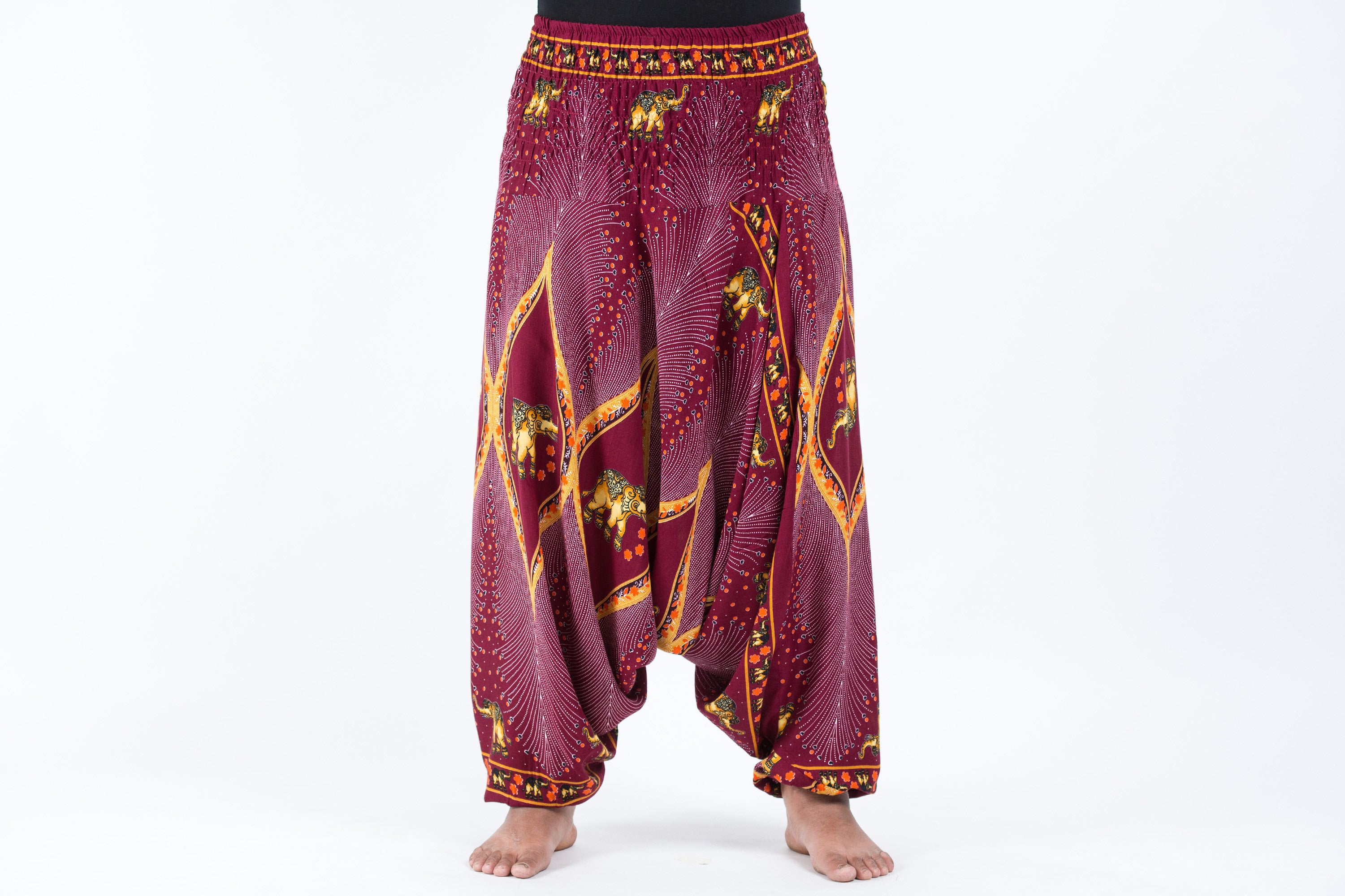 Plus Size Peacock Elephant 2-in-1 Jumpsuit Elephant Pants in Red