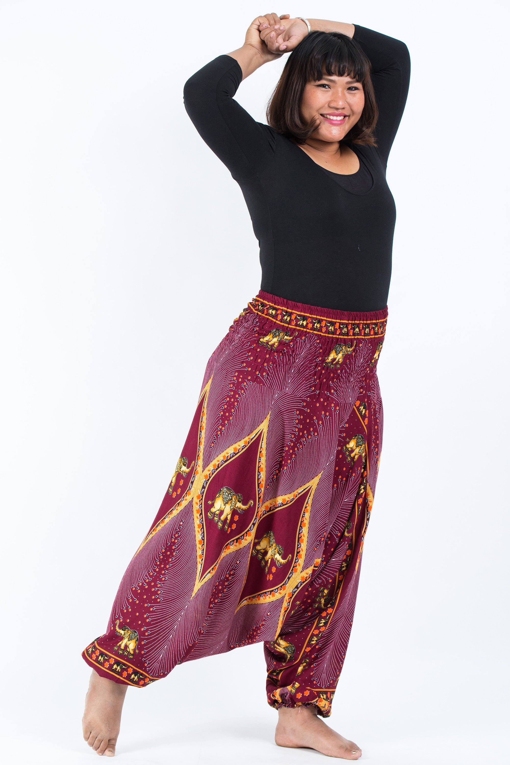 Plus Size Peacock Elephant 2-in-1 Jumpsuit Elephant Pants in Red