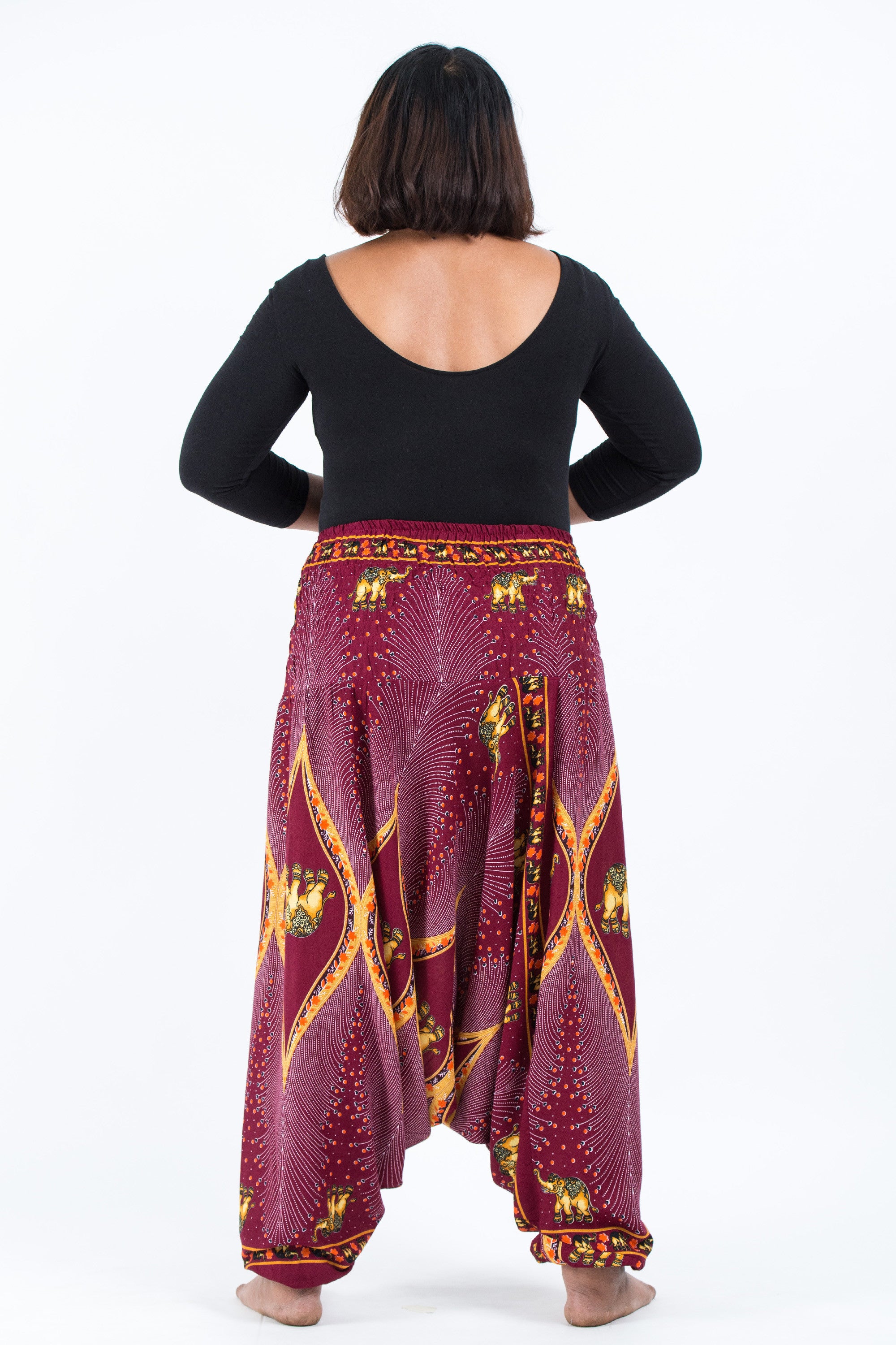 Plus Size Peacock Elephant 2-in-1 Jumpsuit Elephant Pants in Red