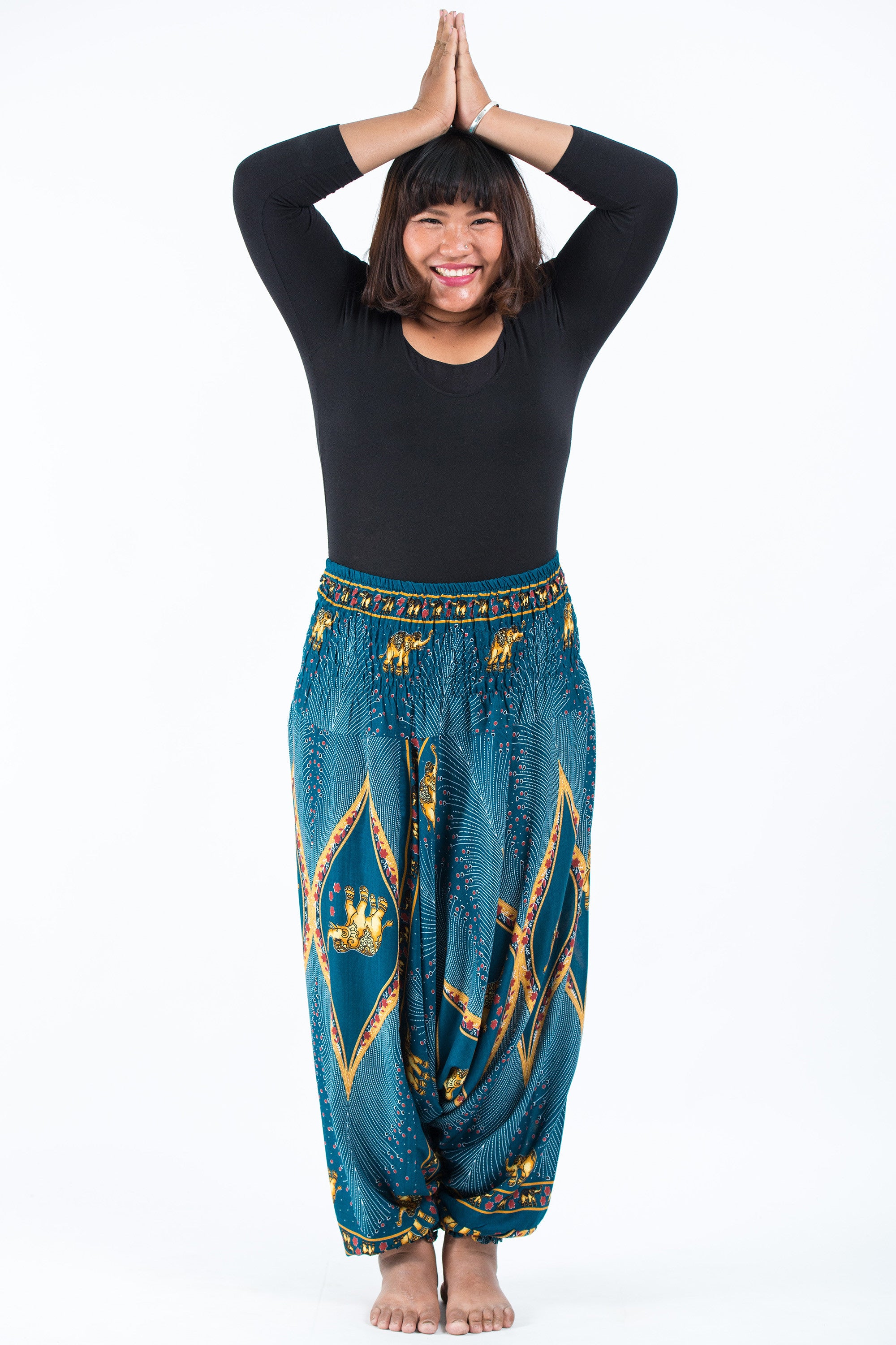 Plus Size Peacock Elephant 2-in-1 Jumpsuit Elephant Pants in Turquoise