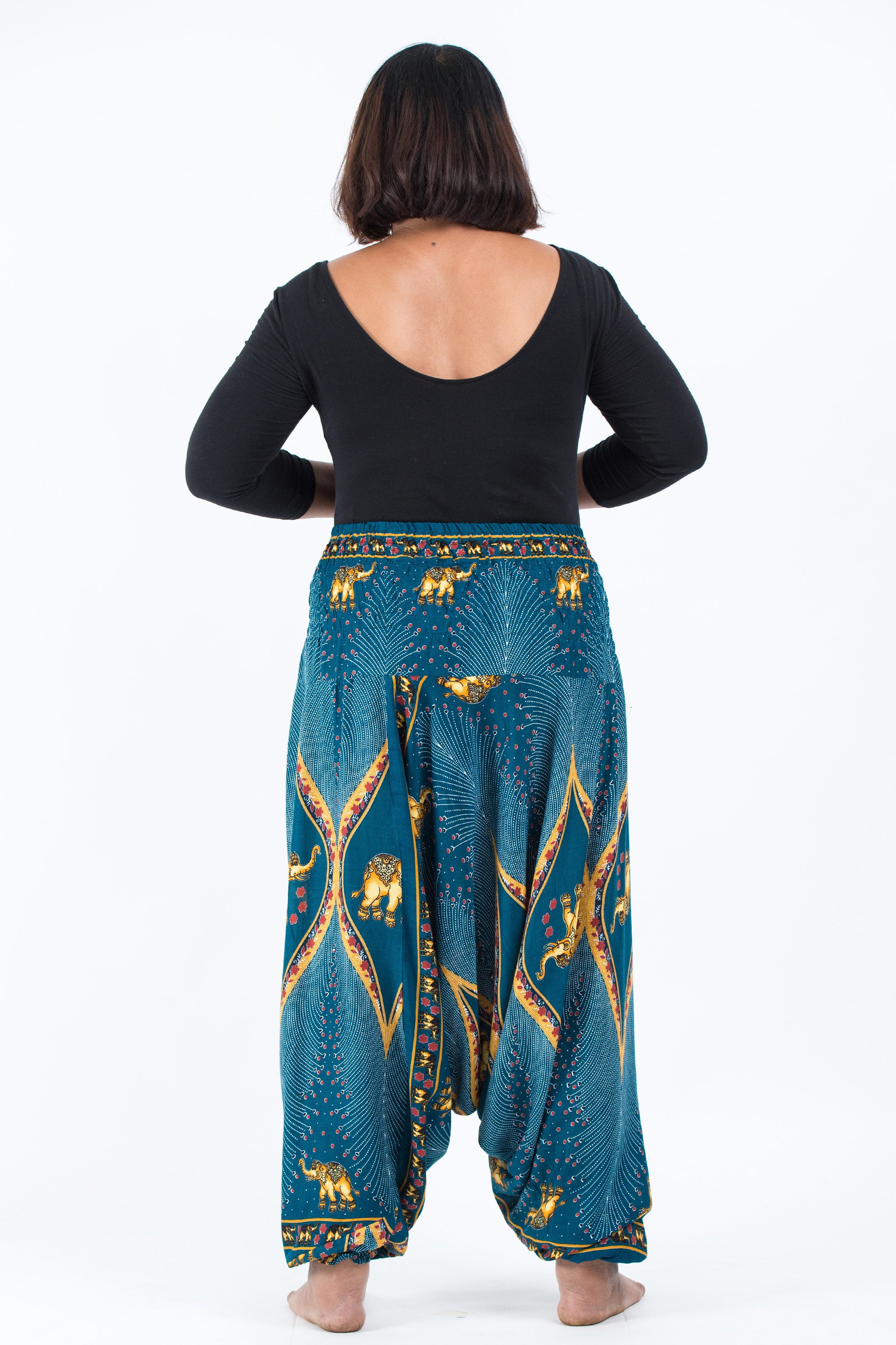 Plus Size Peacock Elephant 2-in-1 Jumpsuit Elephant Pants in Turquoise