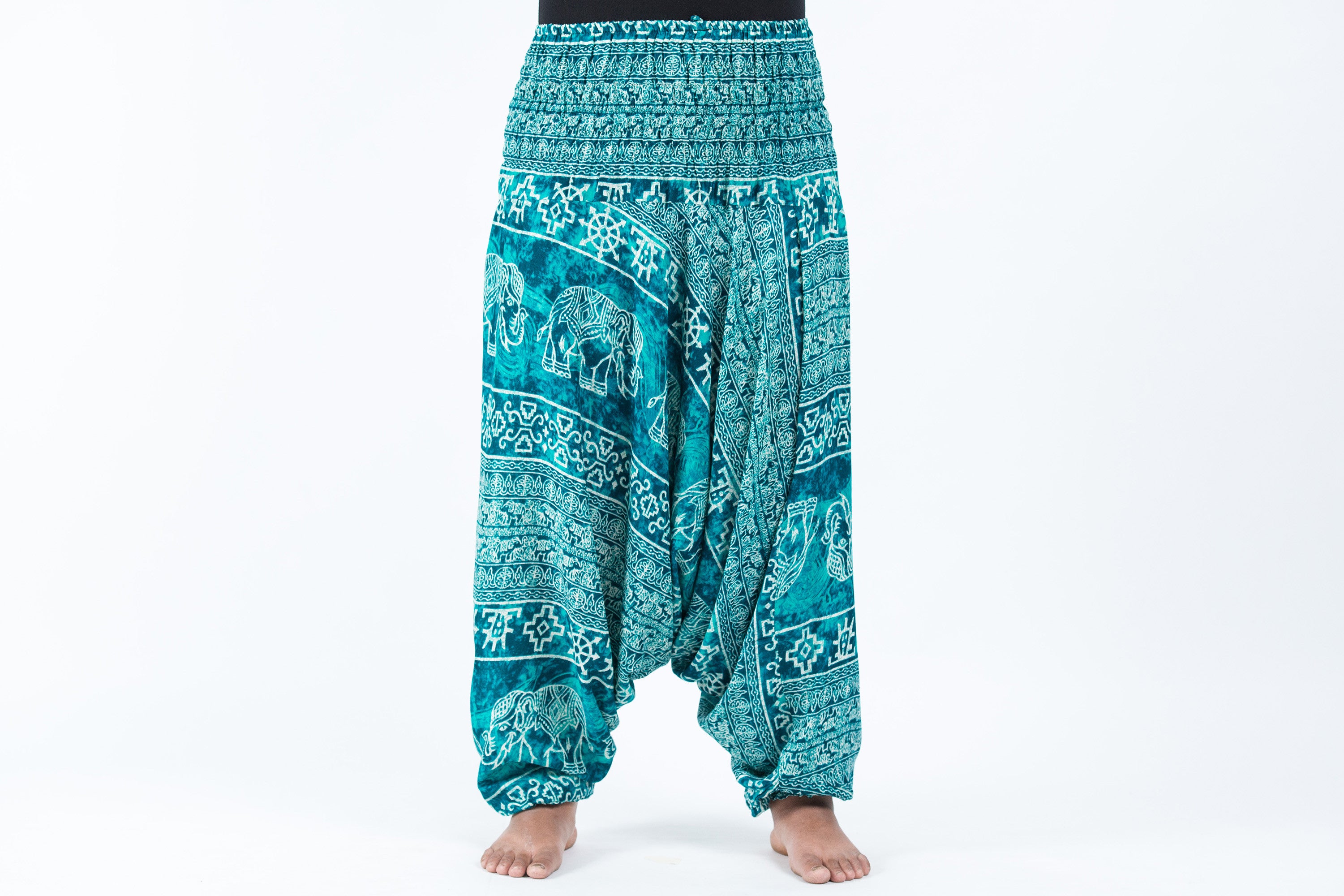 Plus Size Marble Elephant 2-in-1 Jumpsuit Elephant Pants in Turquoise
