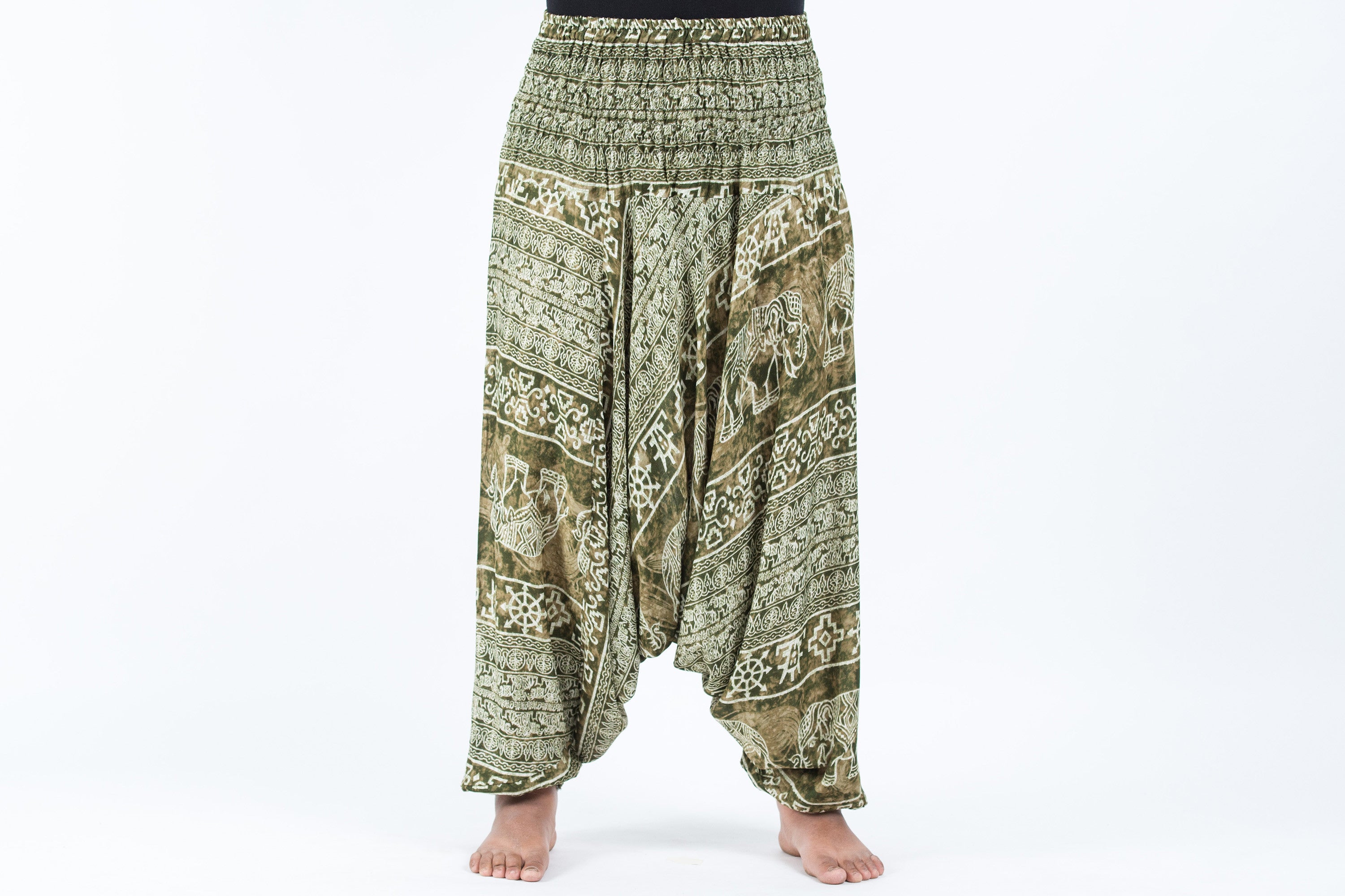 Plus Size Marble Elephant 2-in-1 Jumpsuit Elephant Pants in Olive