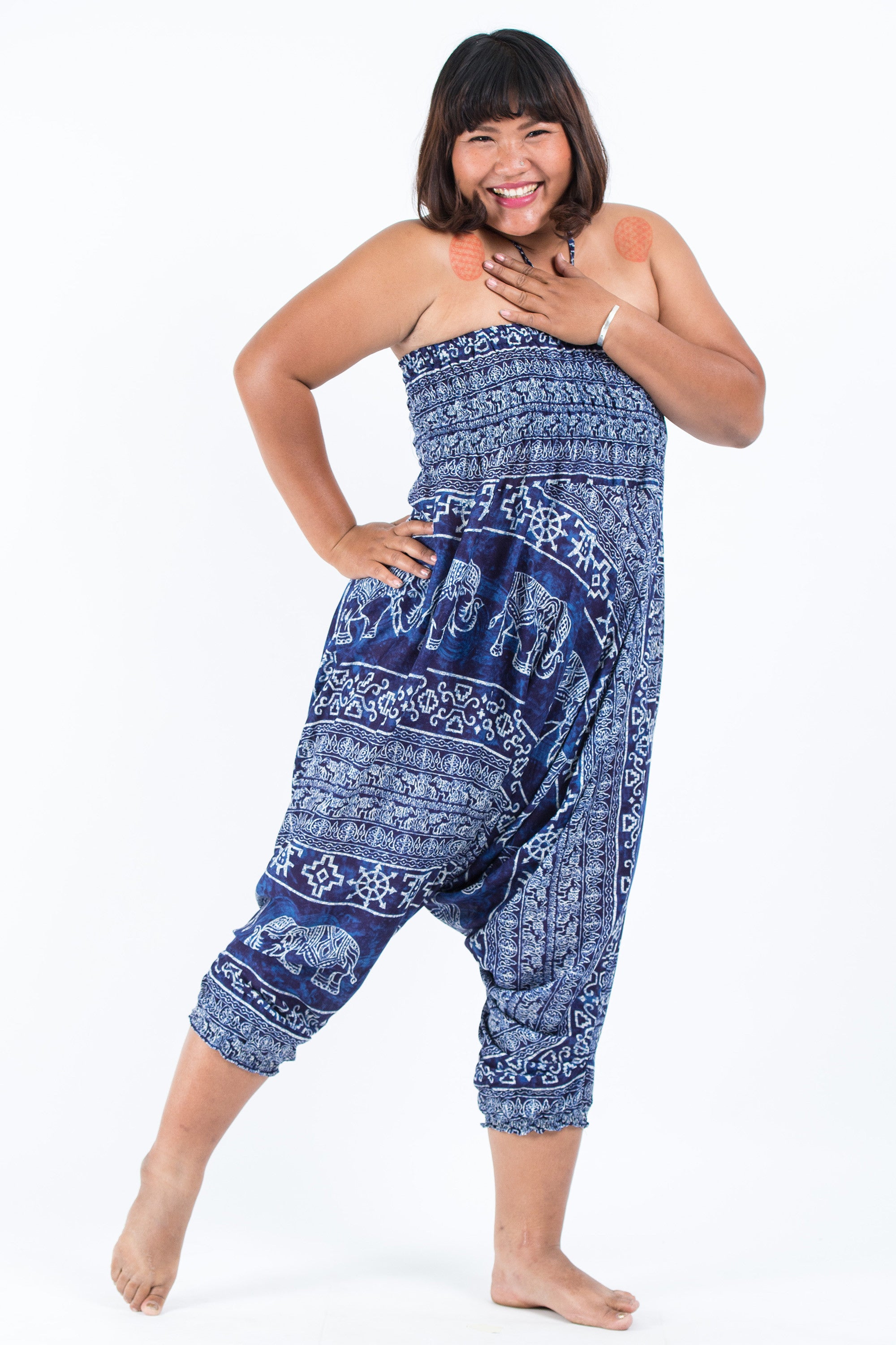 Plus Size Marble Elephant 2-in-1 Jumpsuit Elephant Pants in Blue