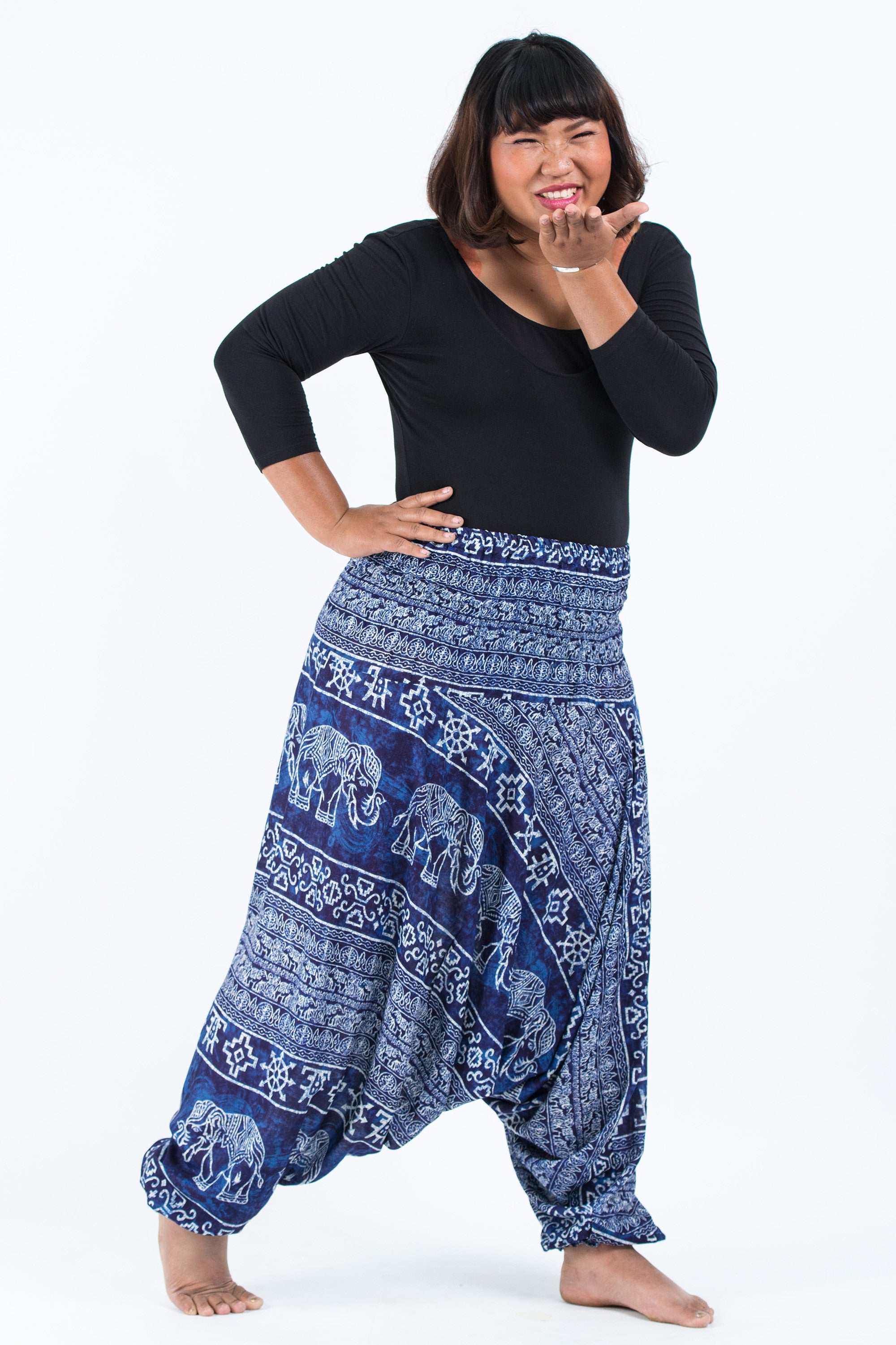 Plus Size Marble Elephant 2-in-1 Jumpsuit Elephant Pants in Blue