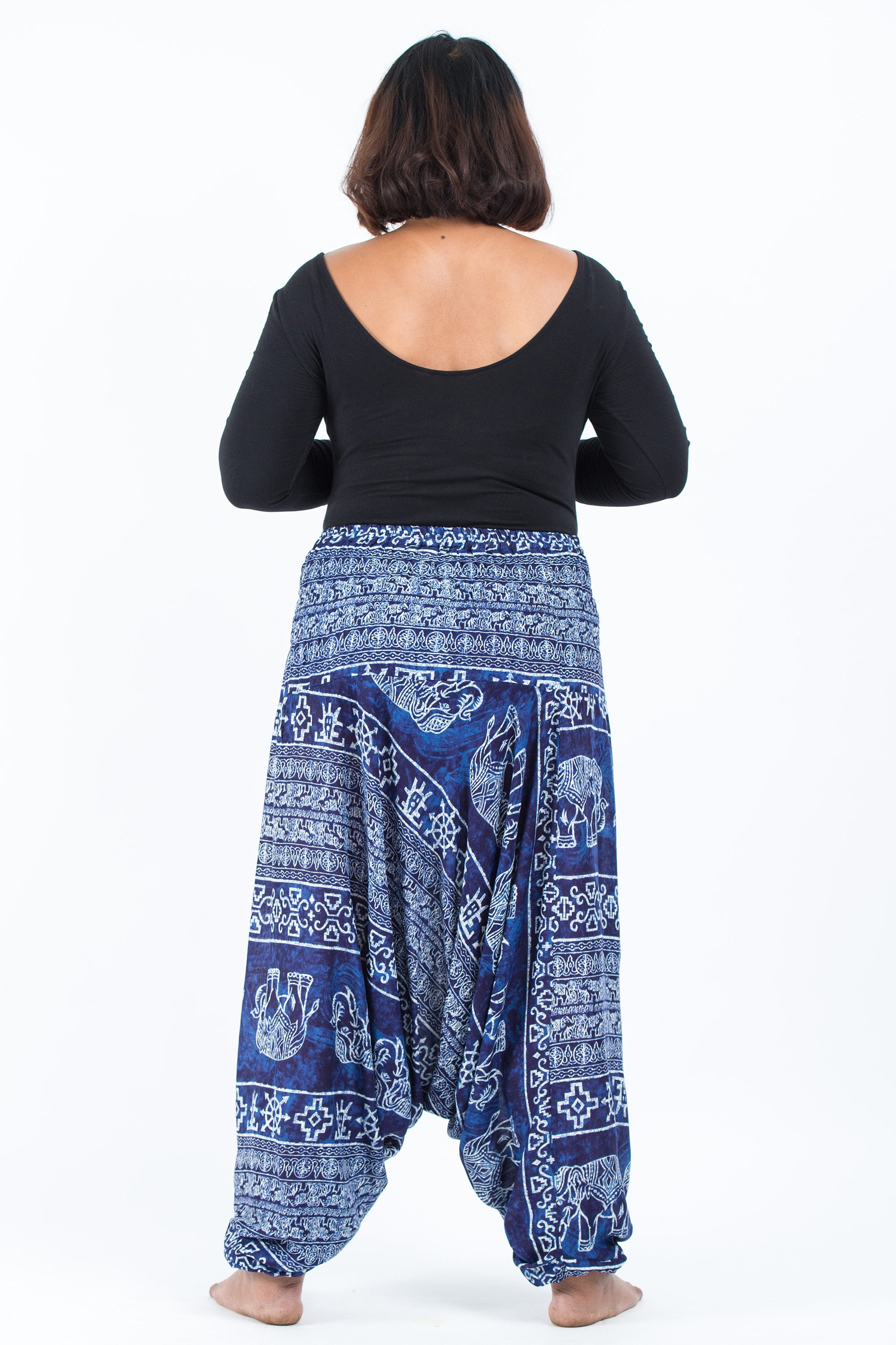Plus Size Marble Elephant 2-in-1 Jumpsuit Elephant Pants in Blue