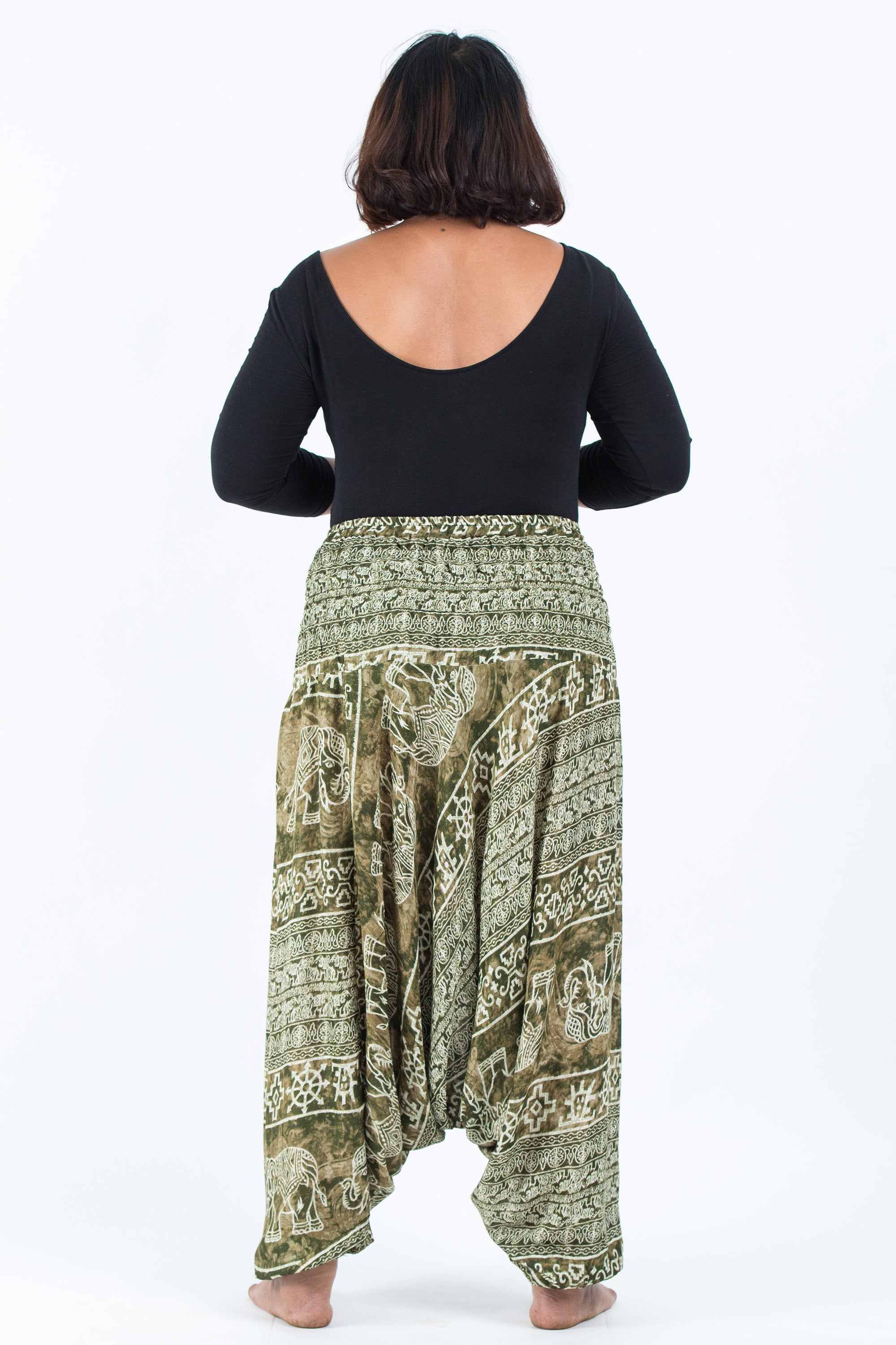 Plus Size Marble Elephant 2-in-1 Jumpsuit Elephant Pants in Olive