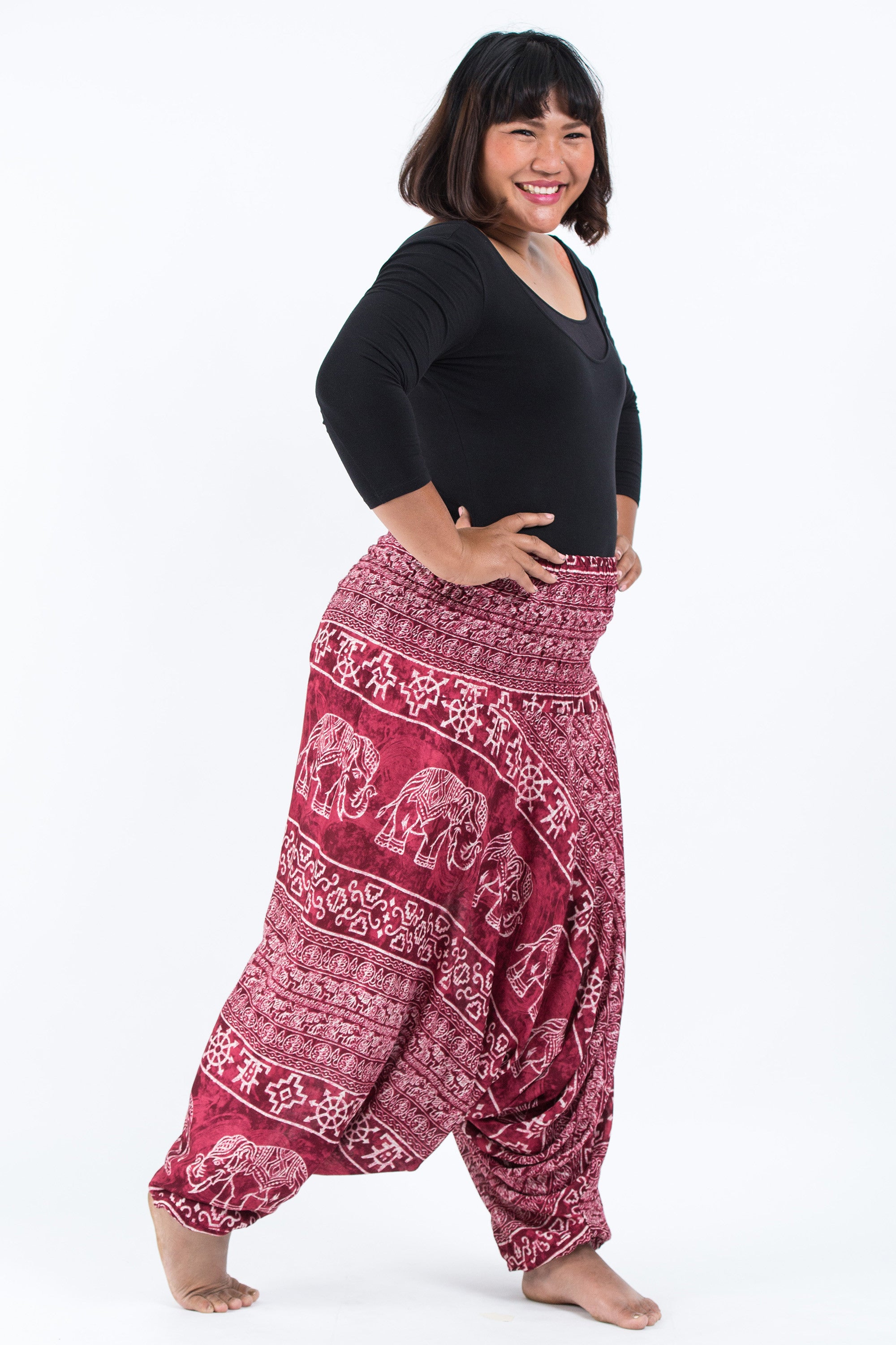 Plus Size Marble Elephant 2-in-1 Jumpsuit Elephant Pants in Red