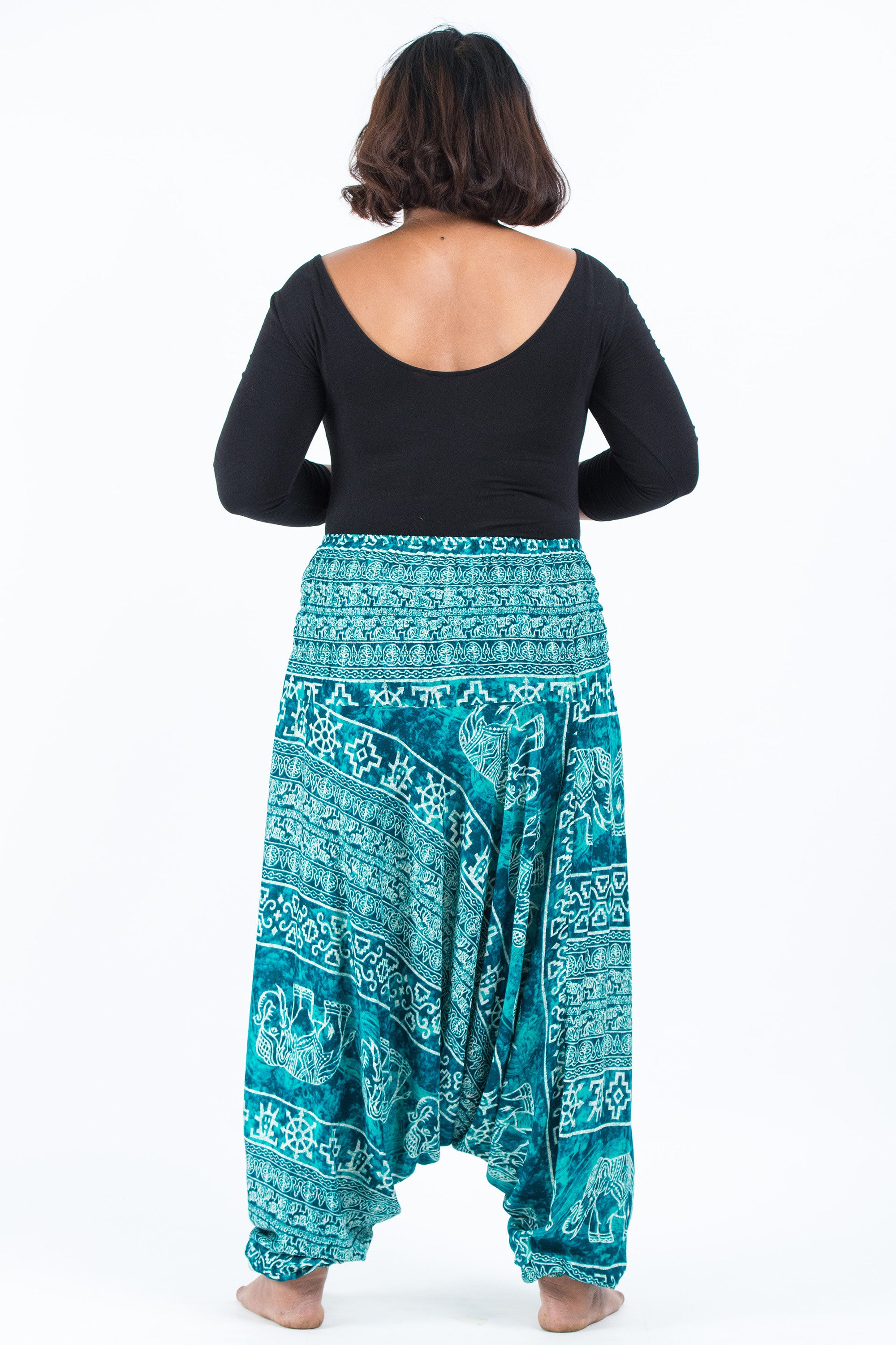 Plus Size Marble Elephant 2-in-1 Jumpsuit Elephant Pants in Turquoise