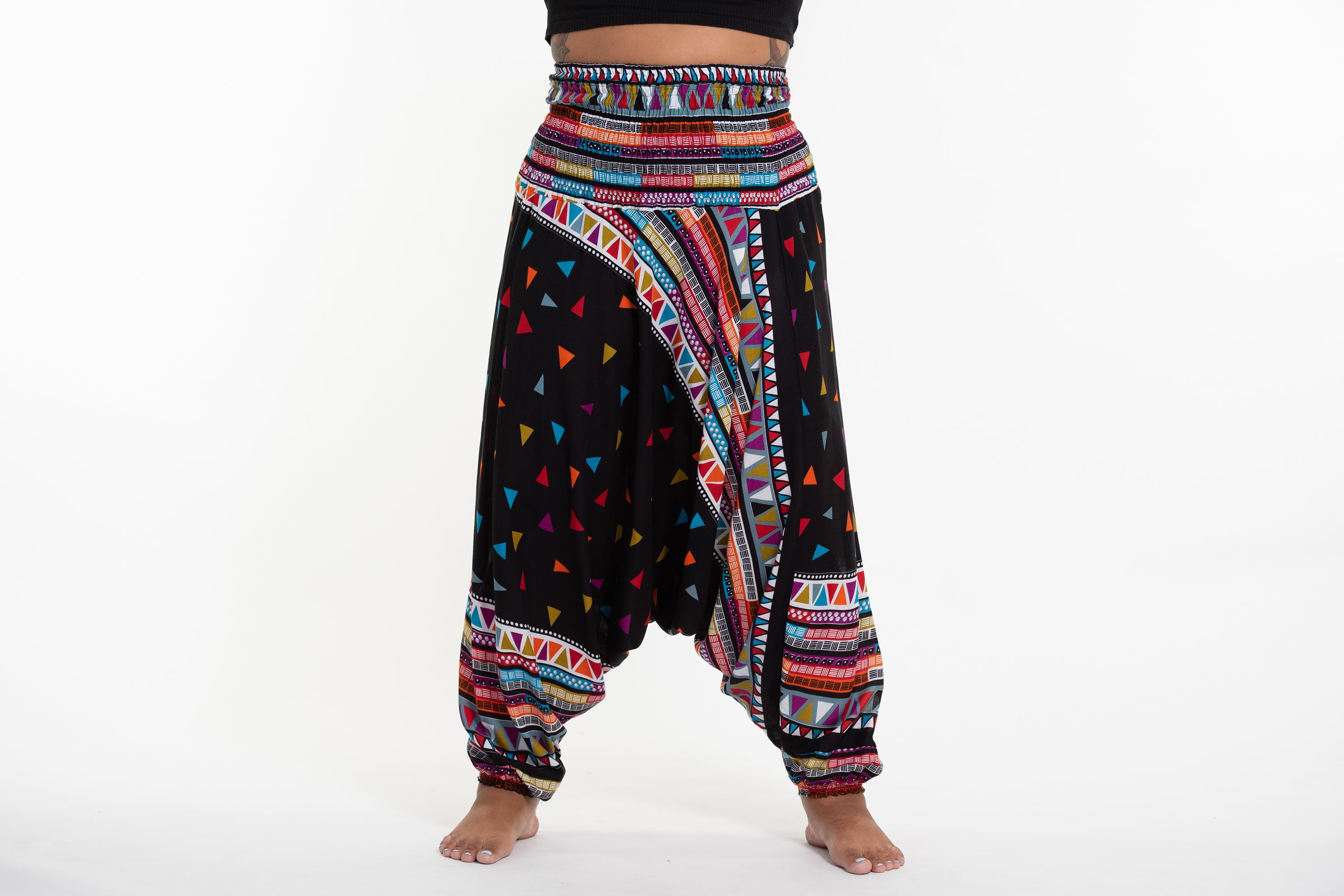 Plus Size Triangles 2-in-1 Jumpsuit Harem Pants in Black