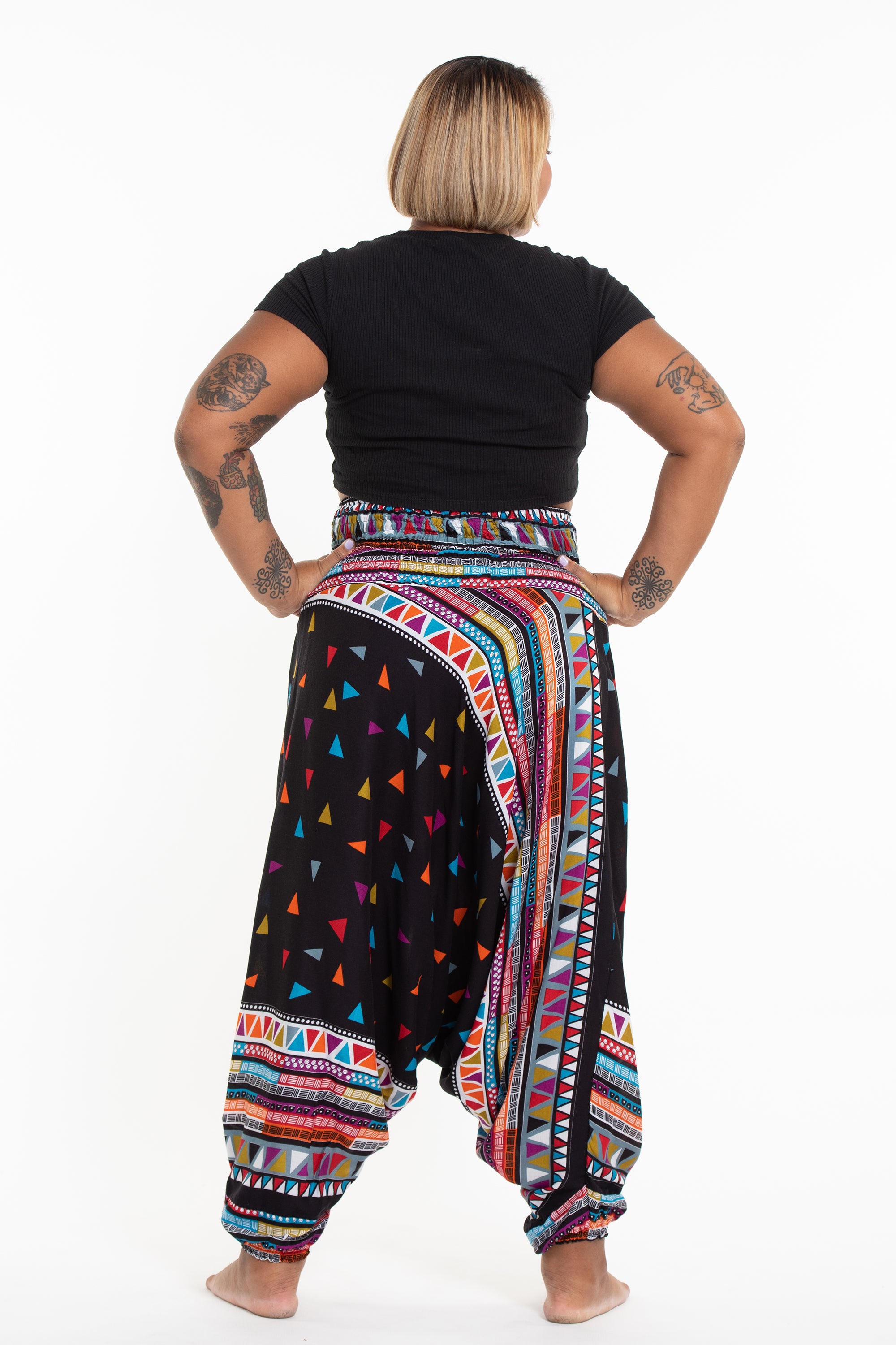 Plus Size Triangles 2-in-1 Jumpsuit Harem Pants in Black
