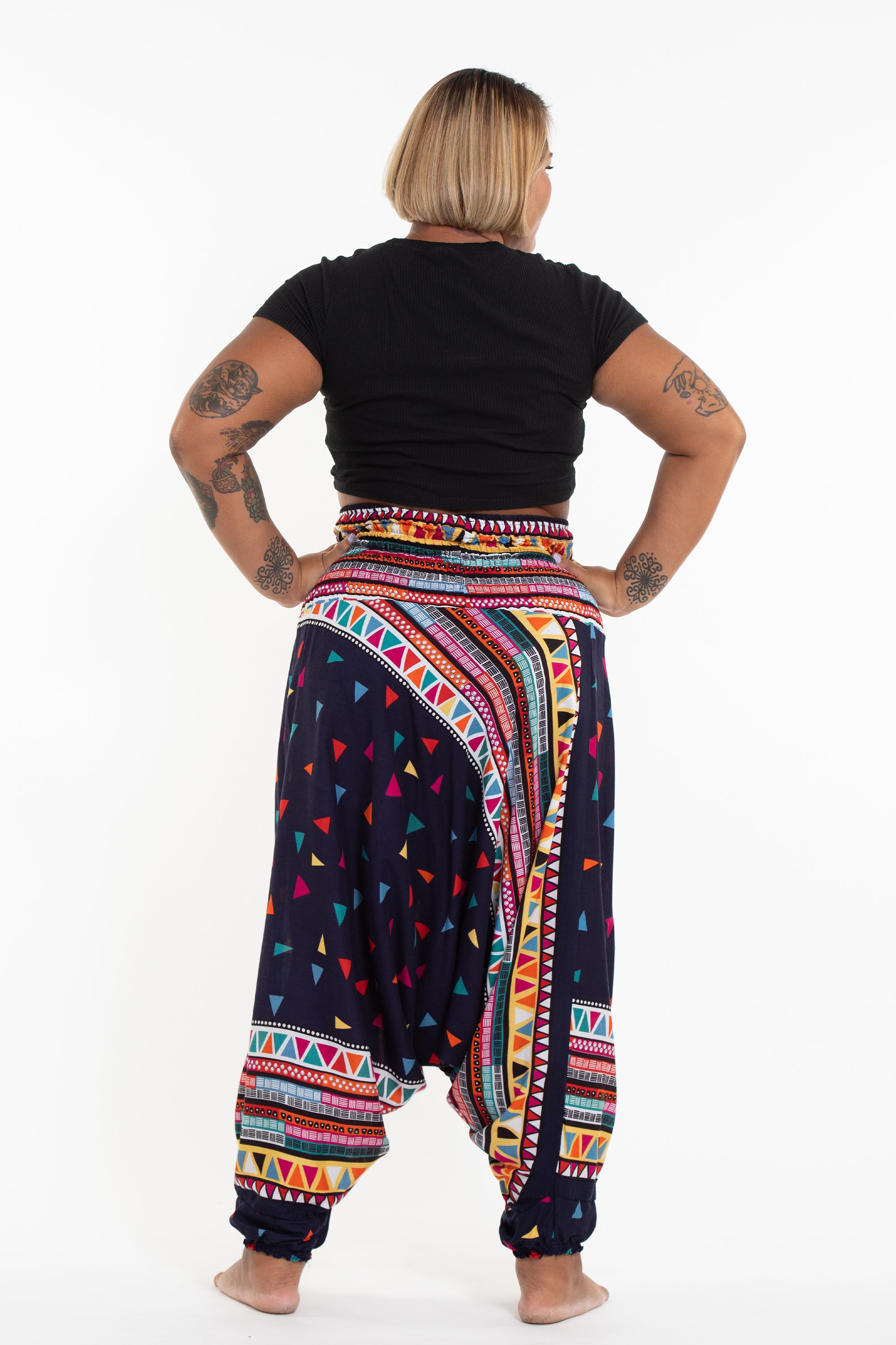 Plus Size Triangles 2-in-1 Jumpsuit Harem Pants in Navy