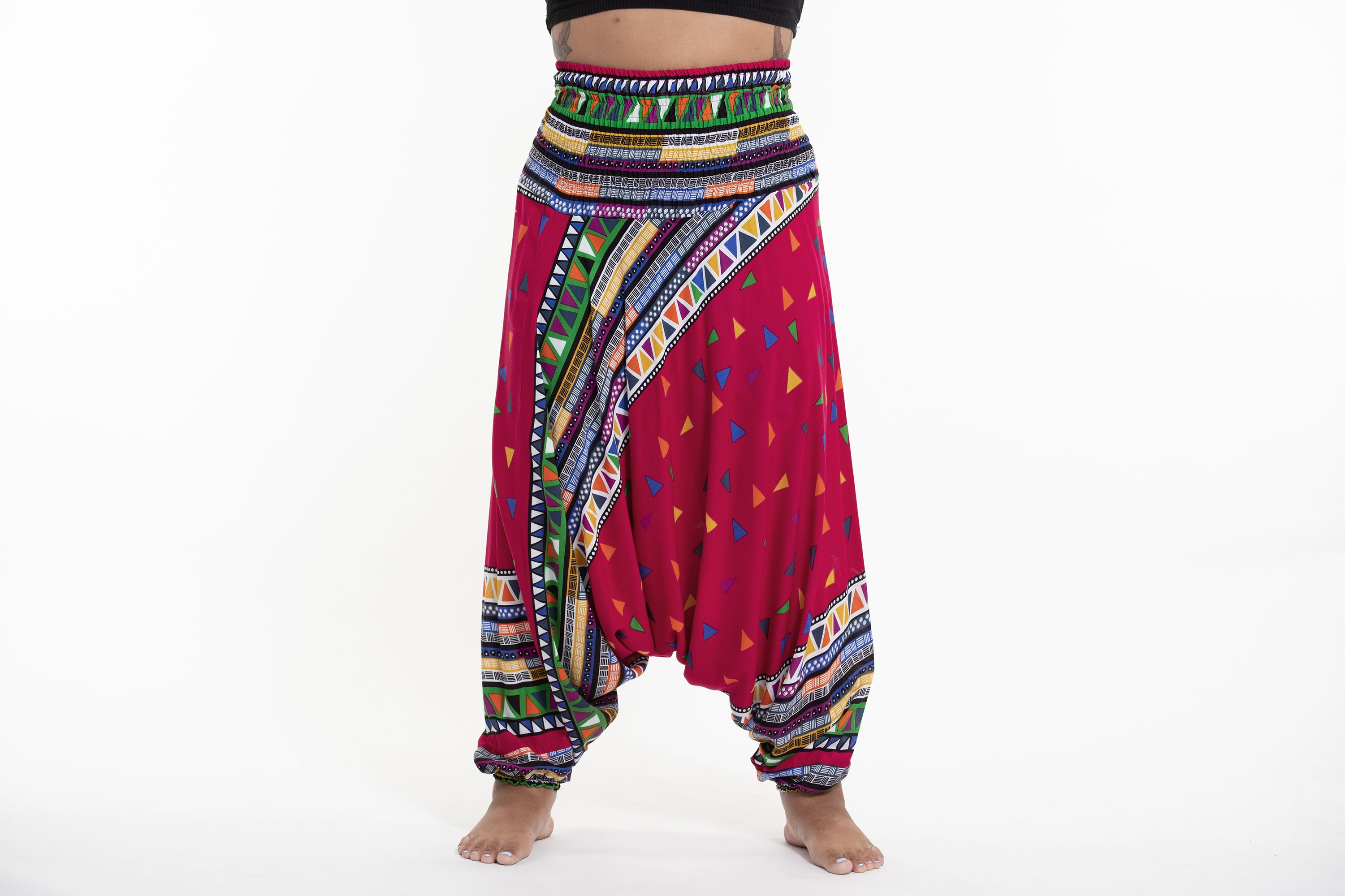 Plus Size Triangles 2-in-1 Jumpsuit Harem Pants in Pink