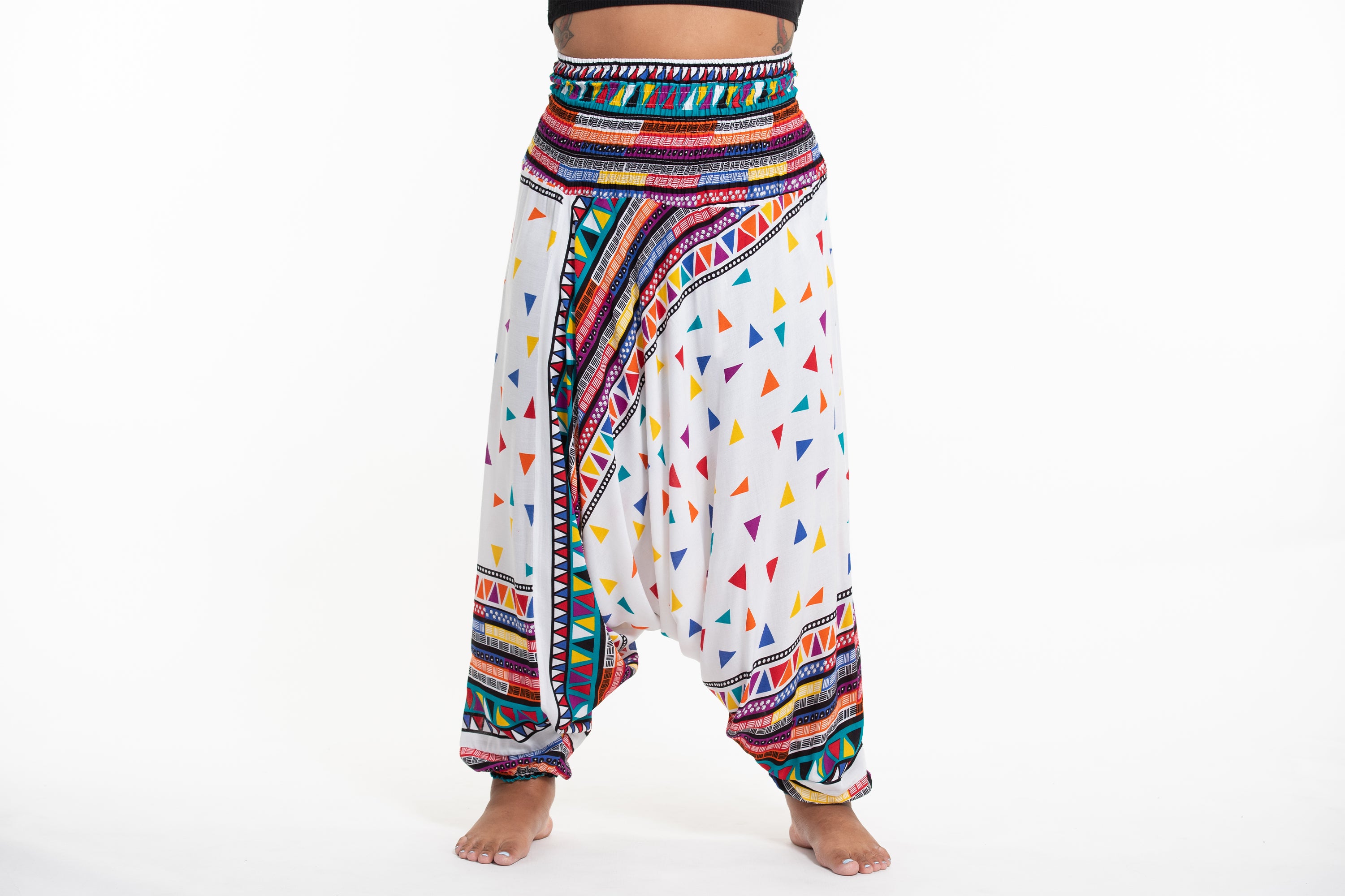 Plus Size Triangles 2-in-1 Jumpsuit Harem Pants in White