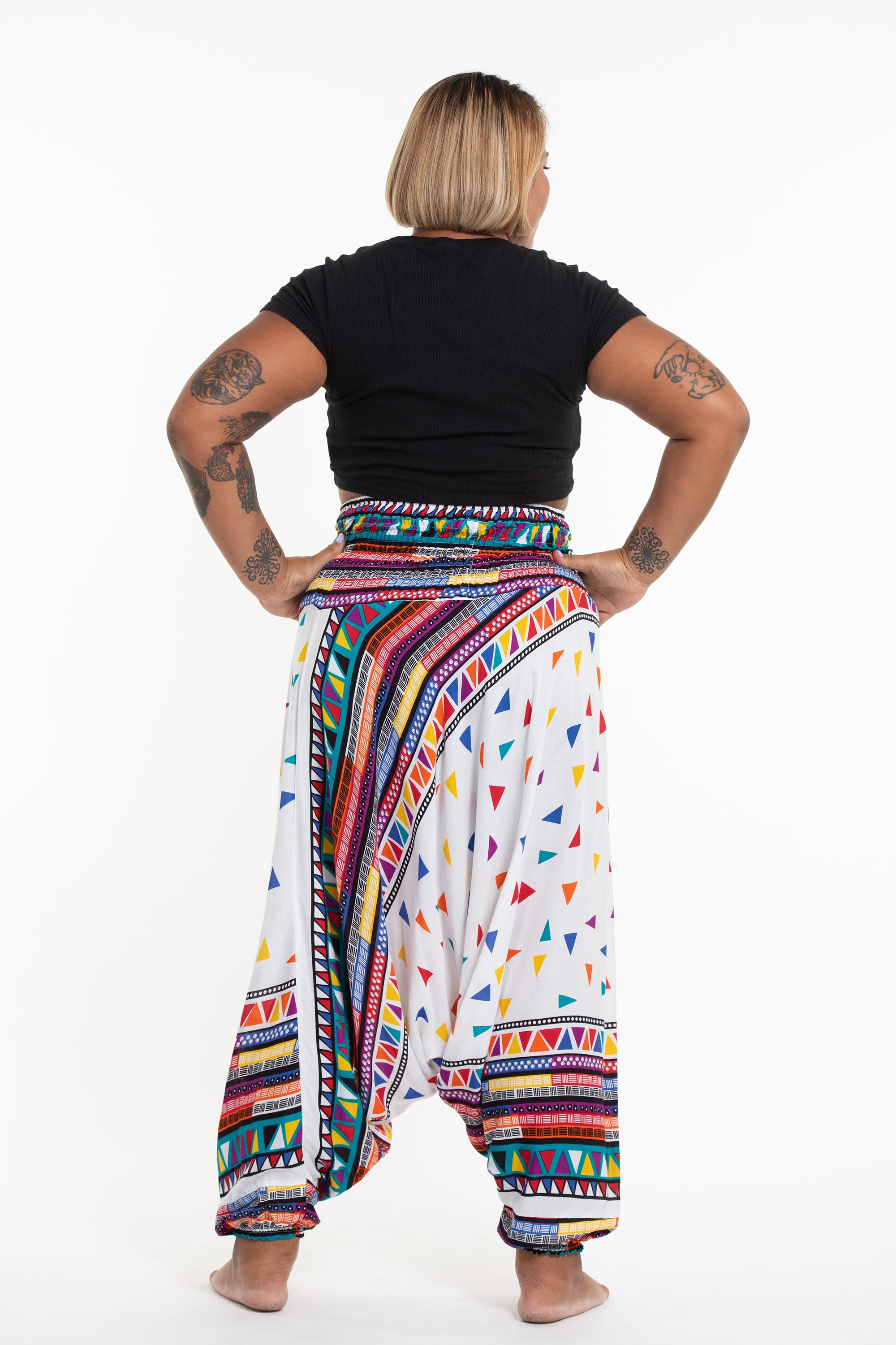 Plus Size Triangles 2-in-1 Jumpsuit Harem Pants in White