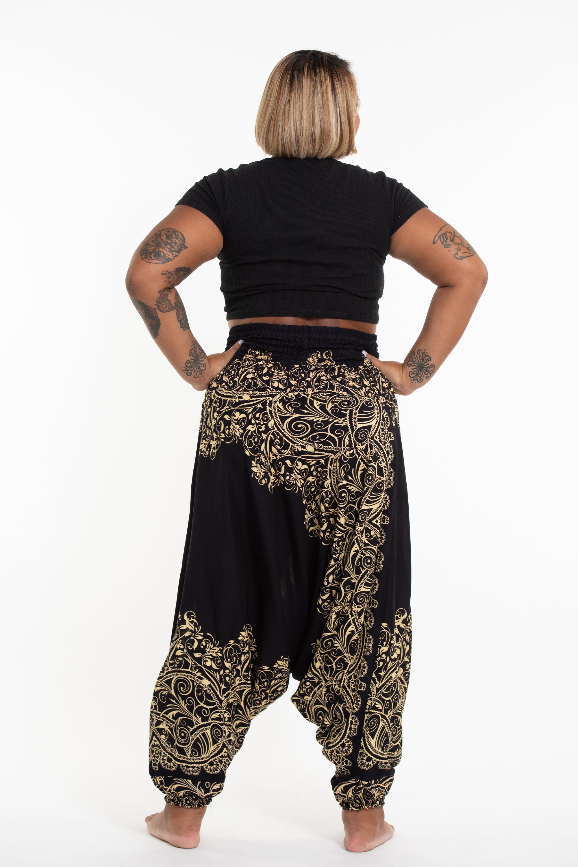 Plus Size Vines 2-in-1 Jumpsuit Harem Pants in Black
