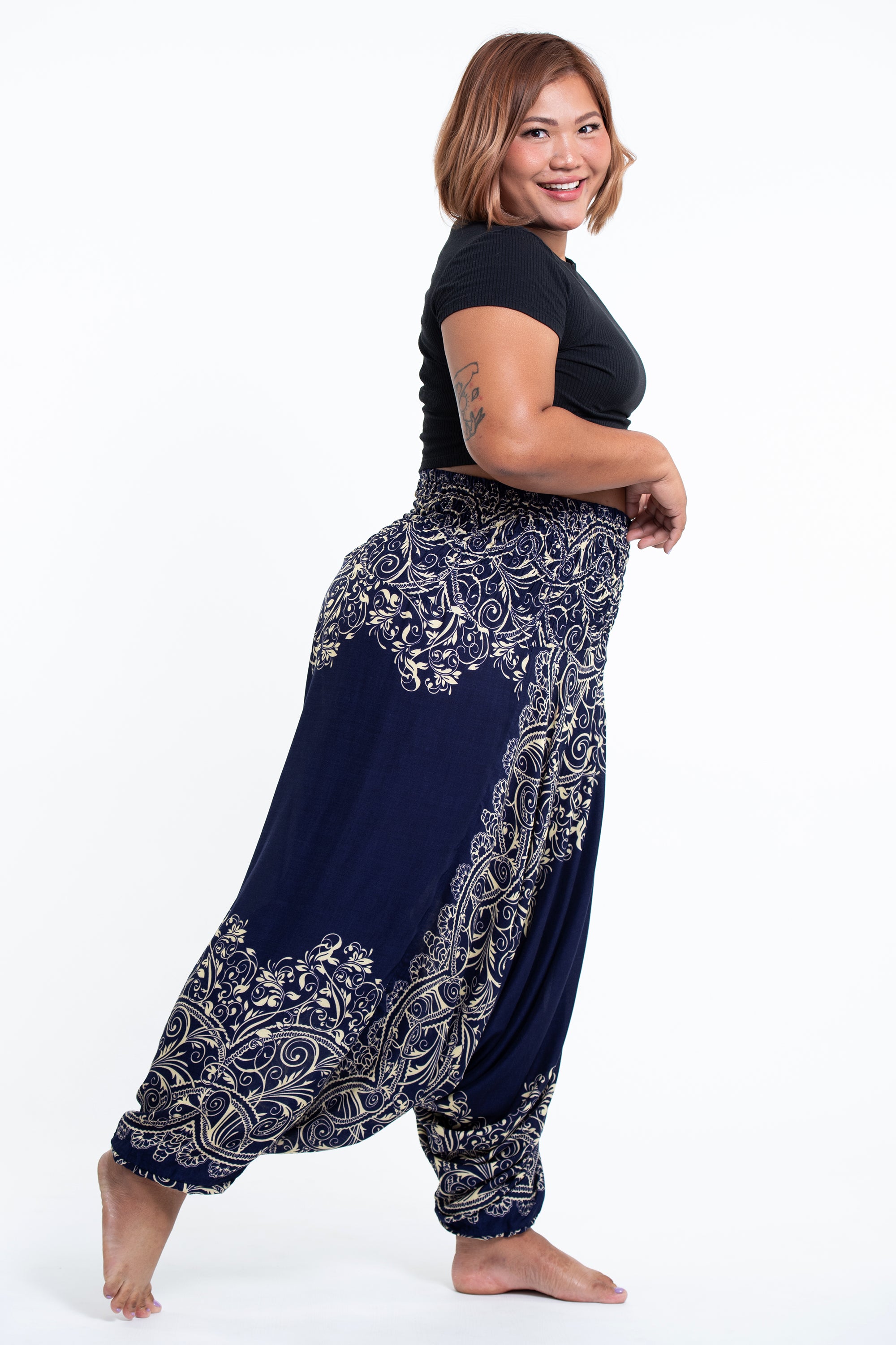 Plus Size Vines 2-in-1 Jumpsuit Harem Pants in Blue
