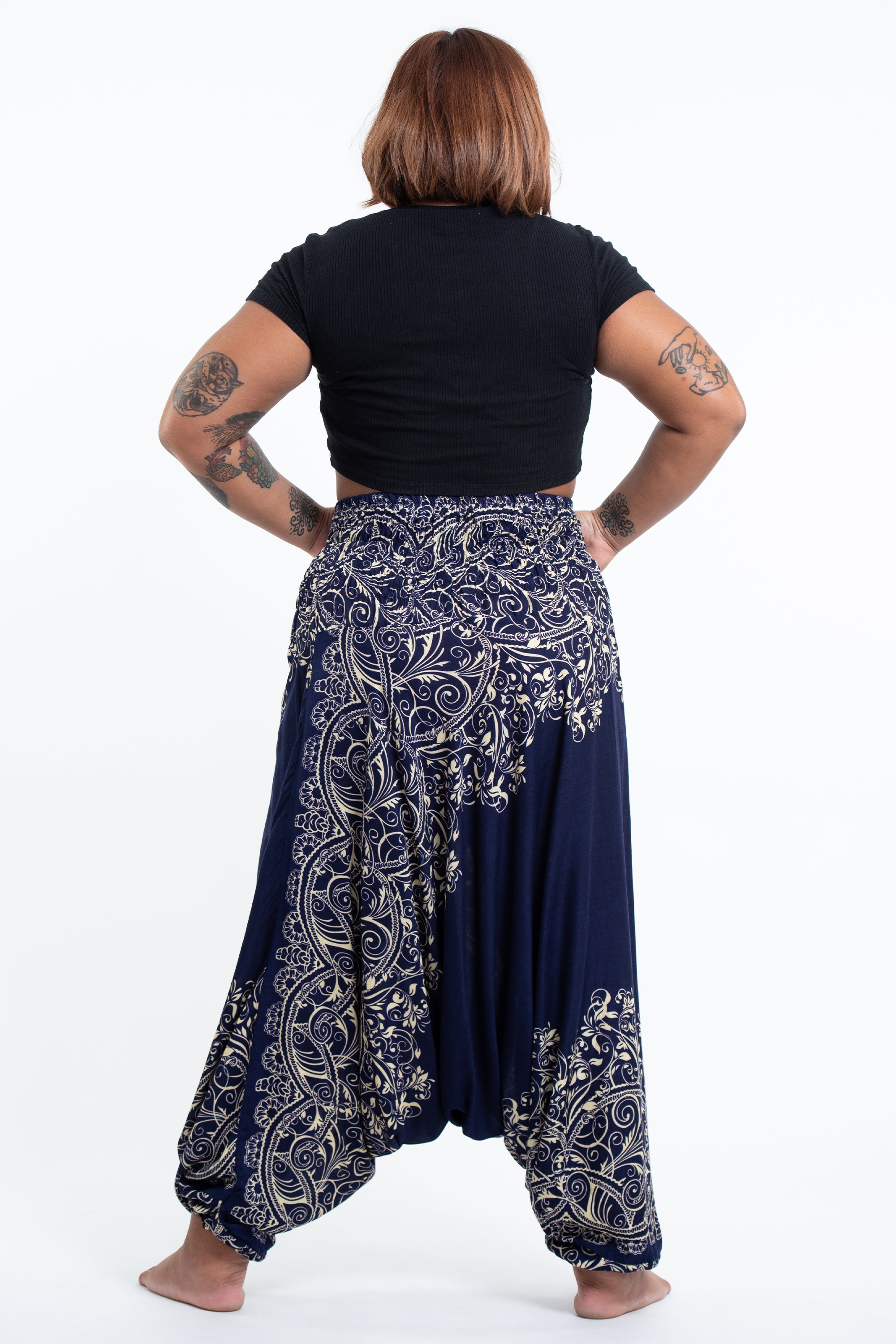 Plus Size Vines 2-in-1 Jumpsuit Harem Pants in Blue
