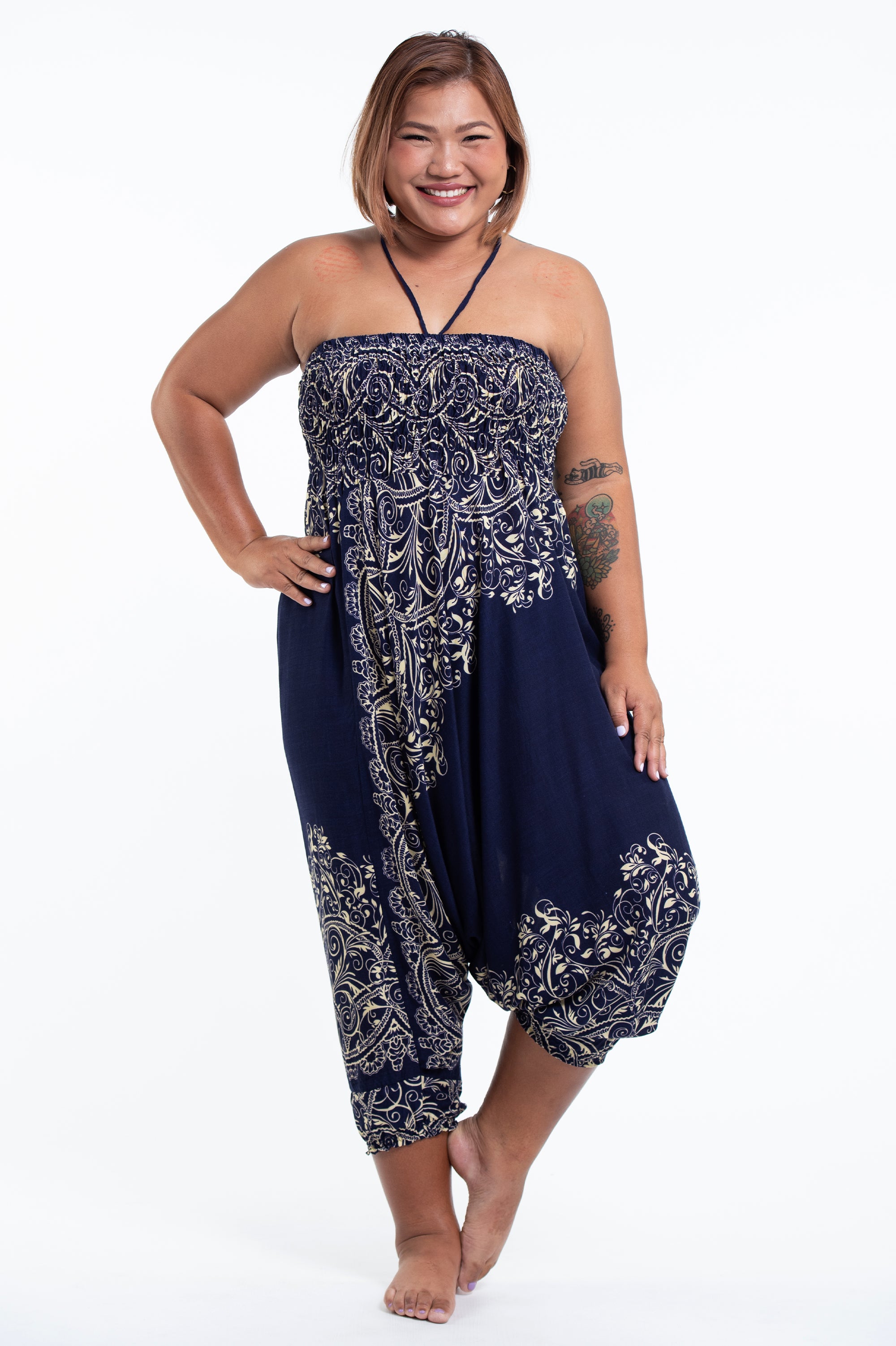 Plus Size Vines 2-in-1 Jumpsuit Harem Pants in Blue