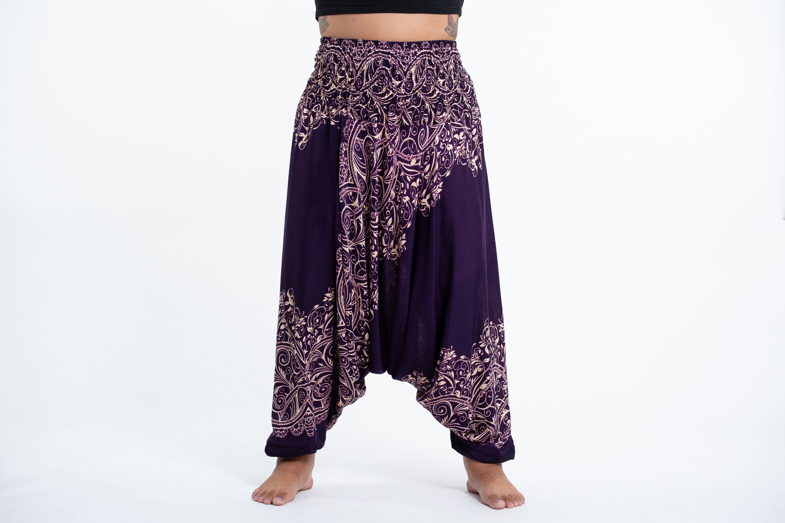 Plus Size Vines 2-in-1 Jumpsuit Harem Pants in Purple