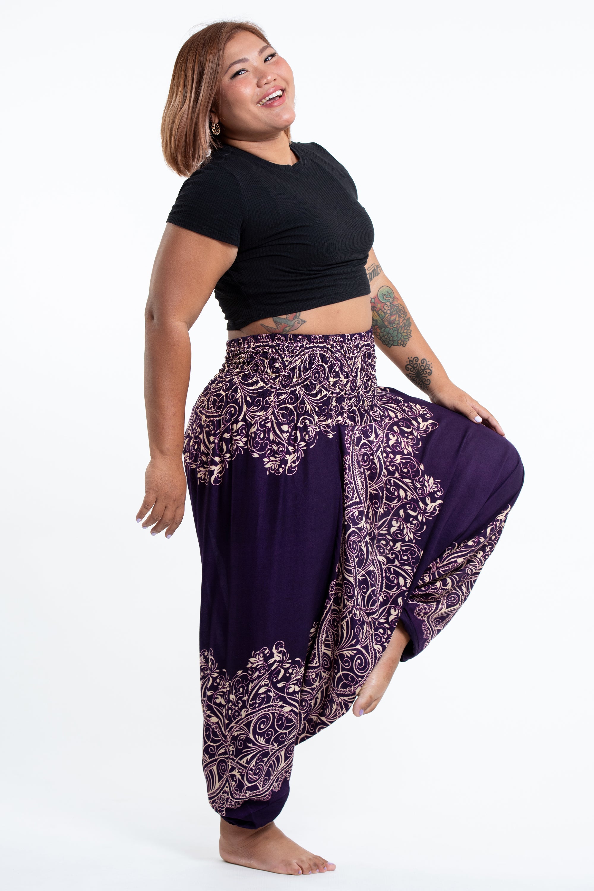 Plus Size Vines 2-in-1 Jumpsuit Harem Pants in Purple