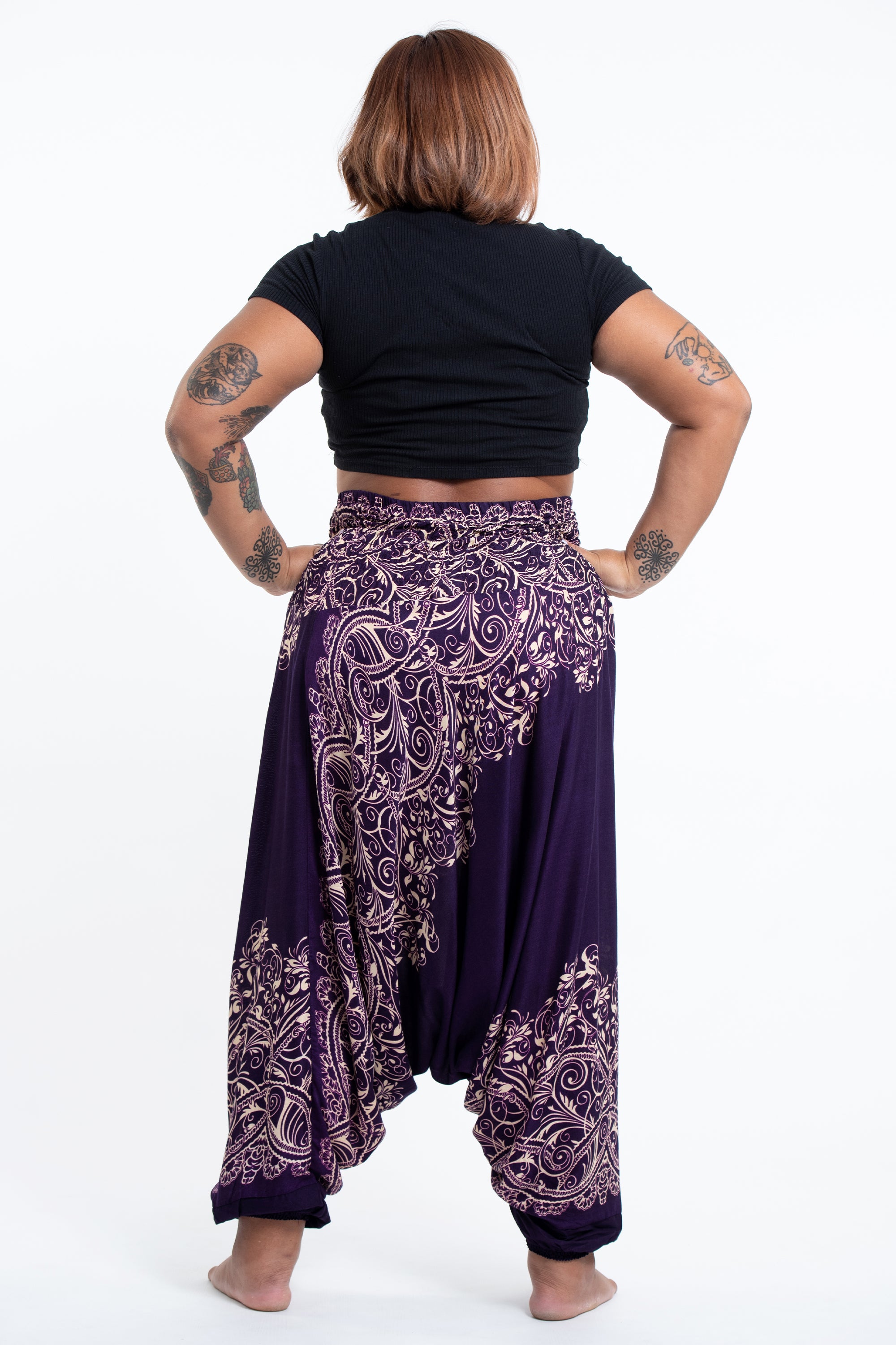 Plus Size Vines 2-in-1 Jumpsuit Harem Pants in Purple